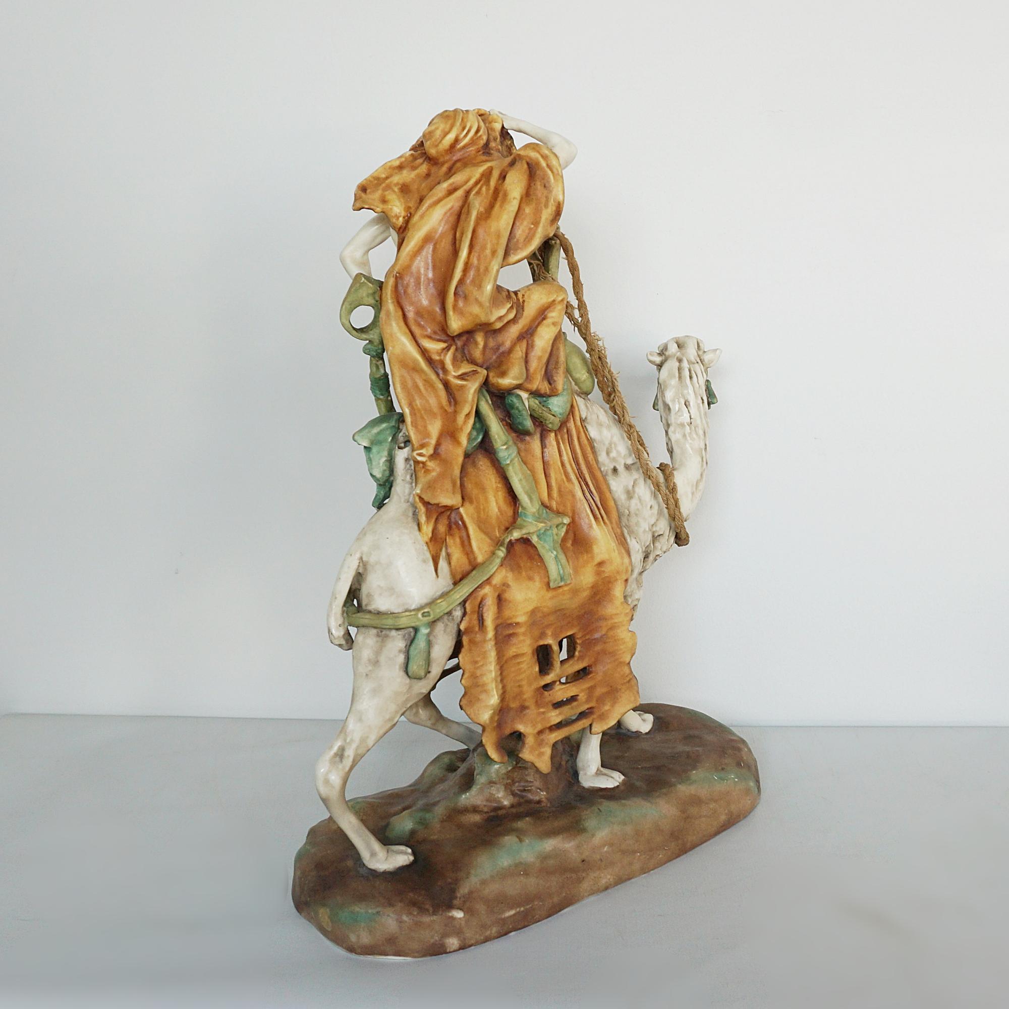 20th Century An Amphora Glazed Pottery Figure of a Camel and Rider