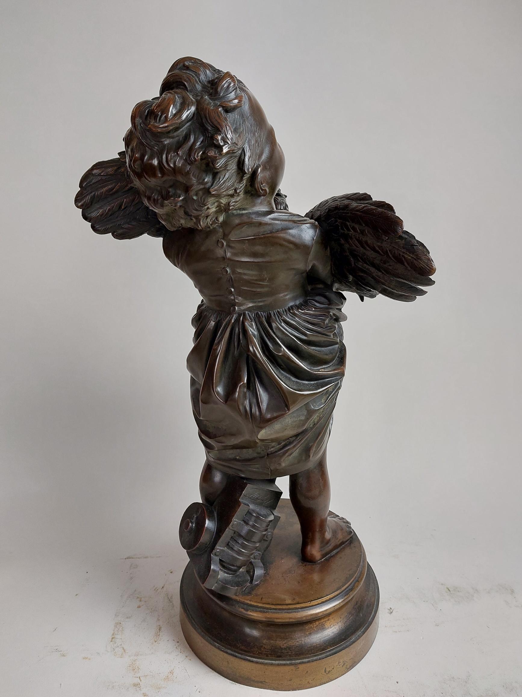 Renaissance Revival Amusing 19th Century Italian Bronze of a Screaming Baby Holding a Cockerel For Sale
