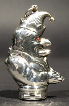 An Amusing 20th Century Sterling Silver Vesta Case in the Form of Mr. Punch