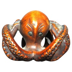 Divertido Netsuke Japonés en Forma de Pulpo, Periodo Taisho (1912-1925)