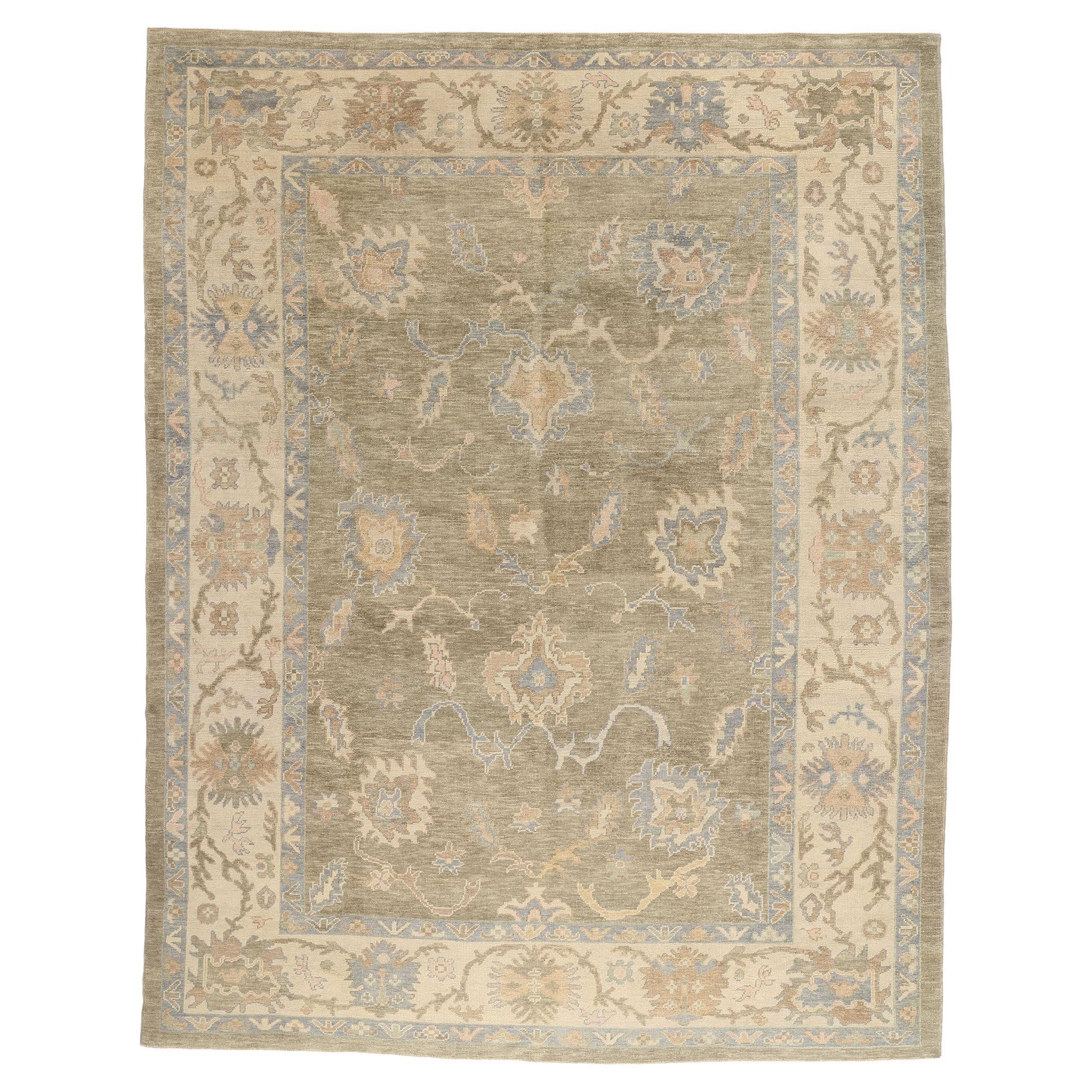 An Anatolian Garden Court: Modern Turkish Oushak Masterpiece of Refined Nobility For Sale