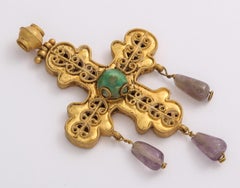 Ancient Byzantine Gold Cross with Emerald and Amethyst