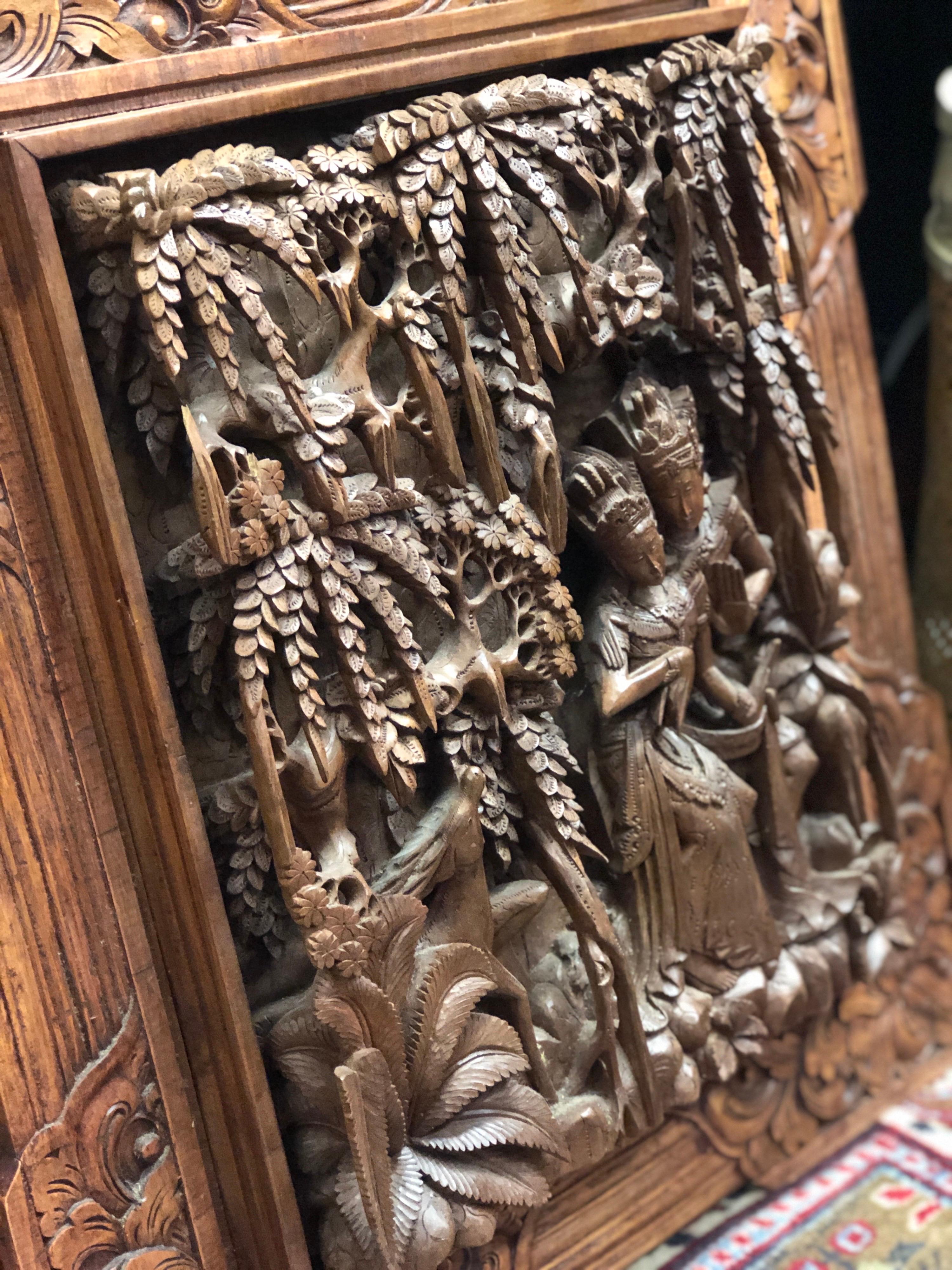 Rare and beautifully done ancient carving of exotic wood representing two lovers hidden among the trees. Exquisite details and perfectly preserved.
India.