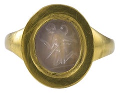 Ancient Roman White Agate Intaglio in a Later Gold Ring Mount
