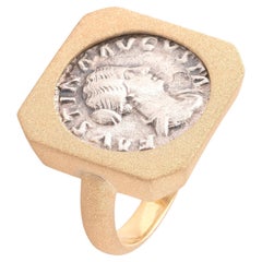 Ancient Silver Coin and 18K Frosted Gold Ring