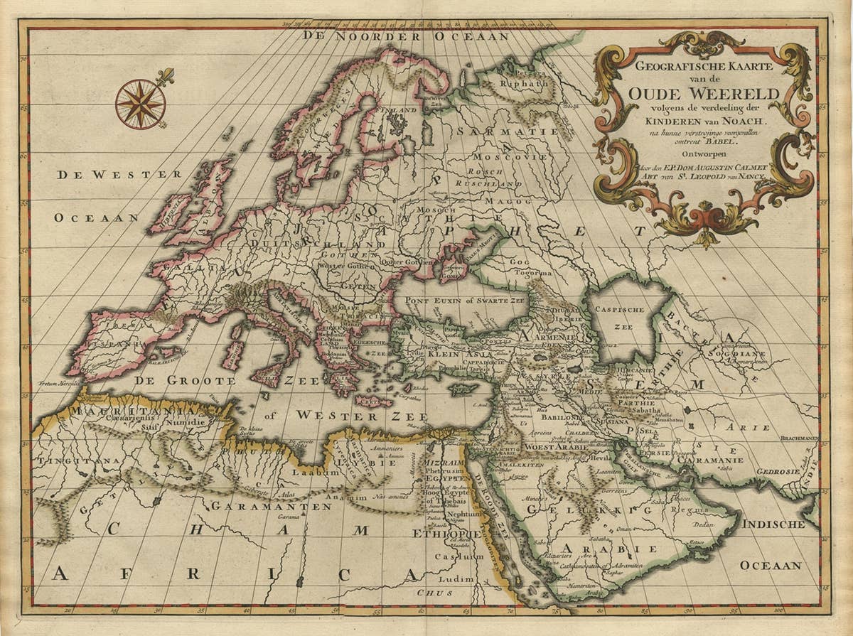 Ancient World Map of Europe, Asia & Northern Africa with Ancient Names, 1725