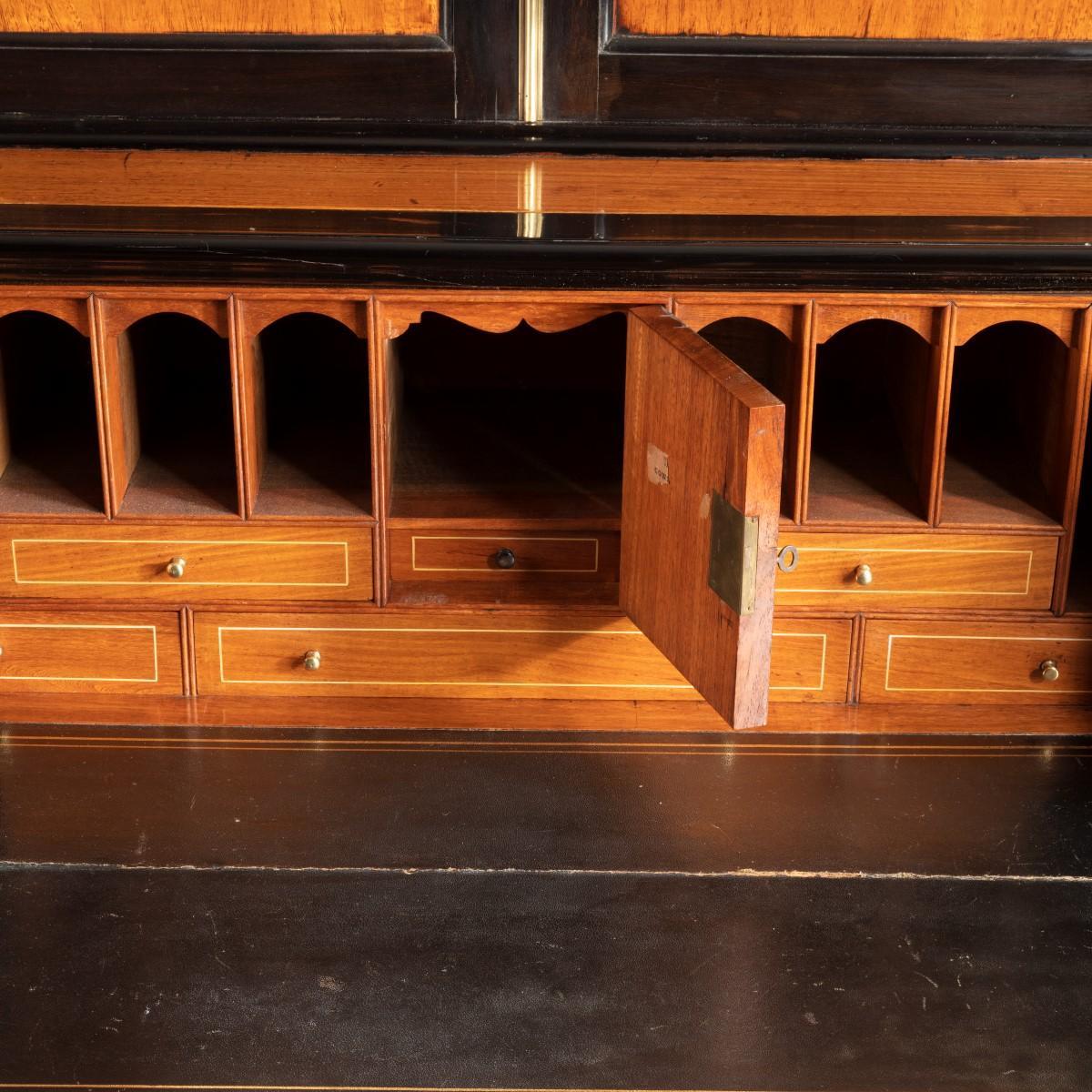 Anglo-Chinese Camphor and Ebony Campaign Secretaire Bookcase In Good Condition For Sale In Lymington, Hampshire