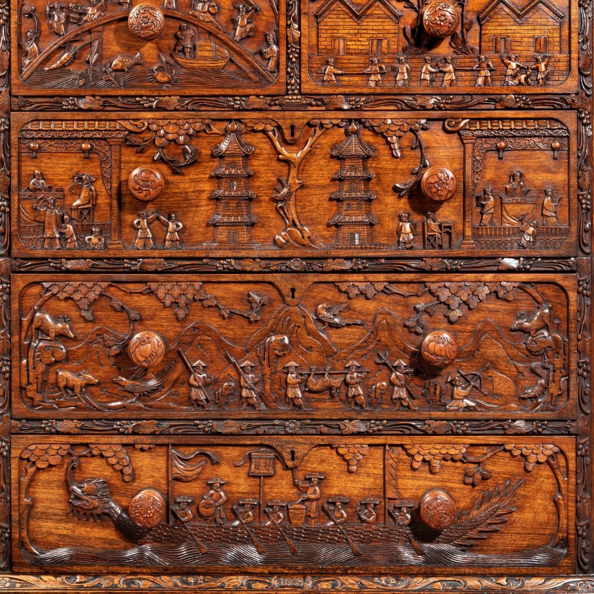 An Anglo-Chinese padouk campaign chest of drawers, 1868 3