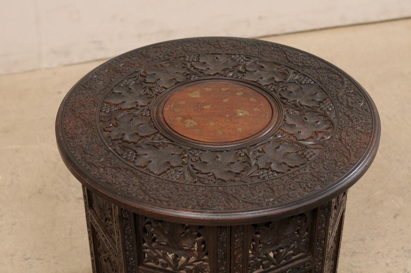 Anglo-Indian Carved-Wood Tea Table Top, Foldable for Storage 2