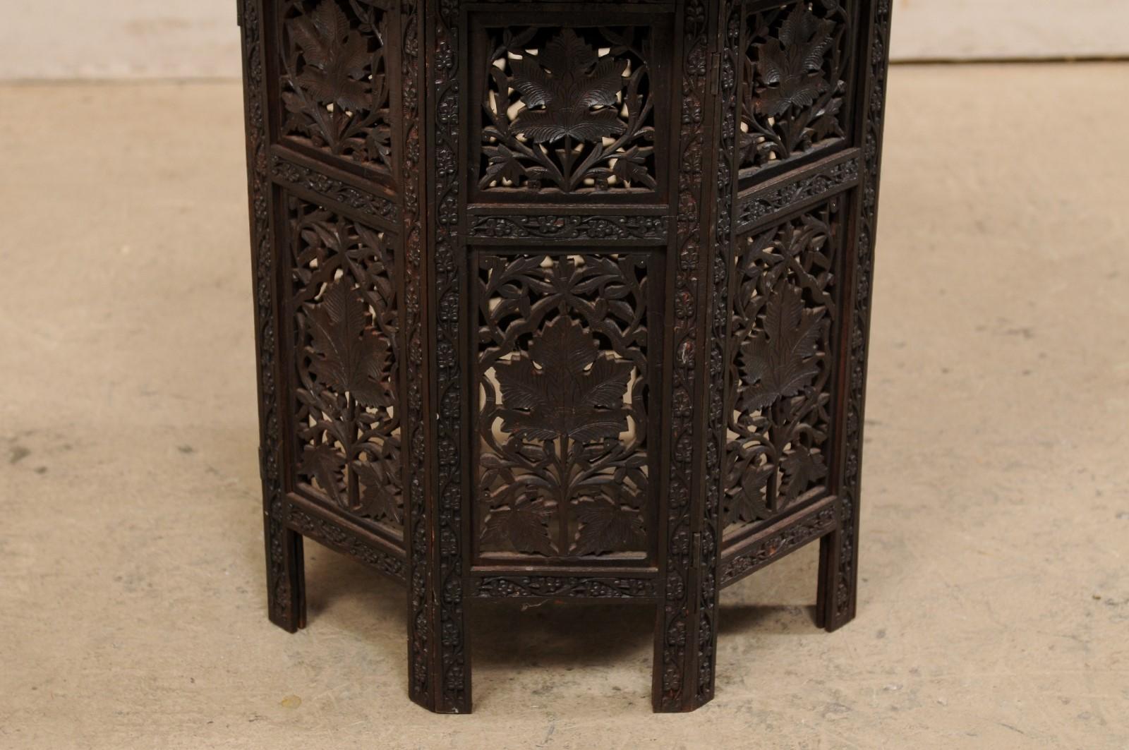 Hand-Carved Anglo-Indian Carved-Wood Tea Table Top, Foldable for Storage