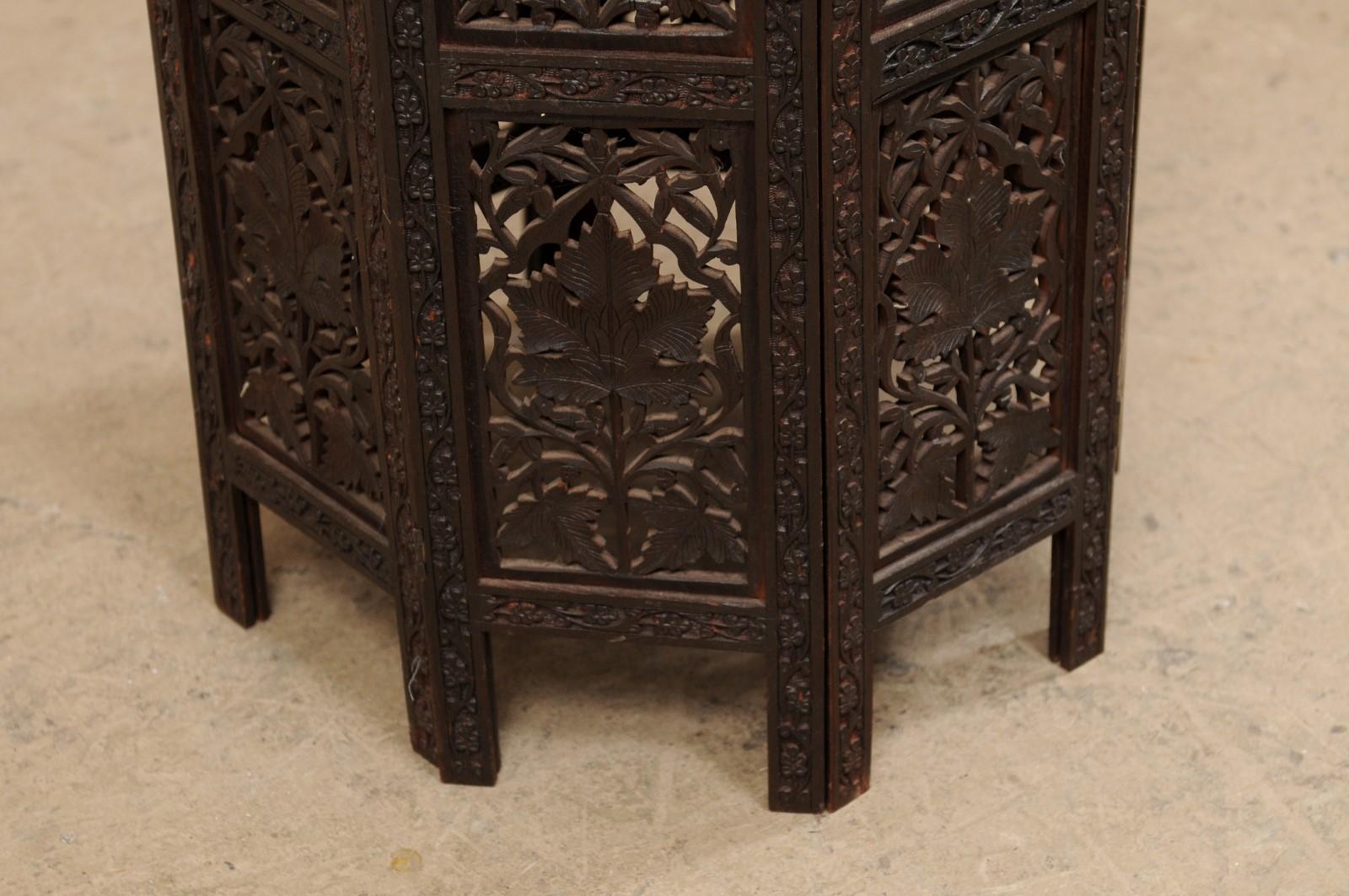 Anglo-Indian Carved-Wood Tea Table Top, Foldable for Storage 1