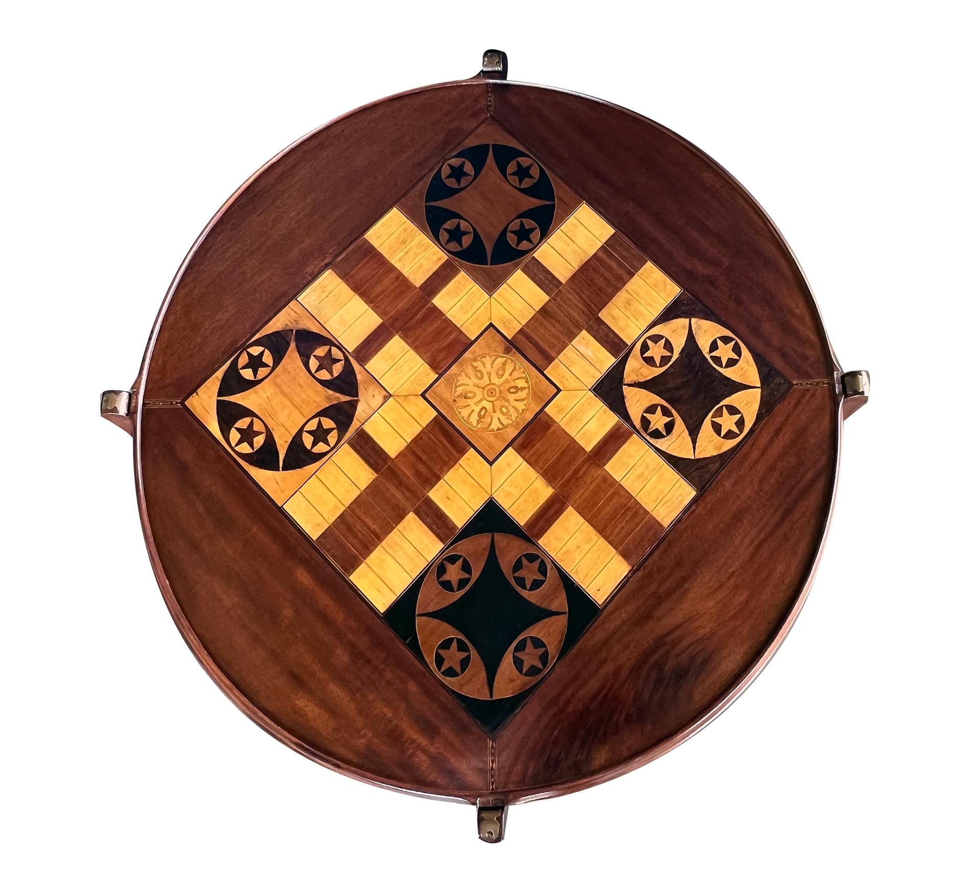 Inlay An Anglo Indian Circular Inlaid Game Table with Hinged Flip Top For Sale