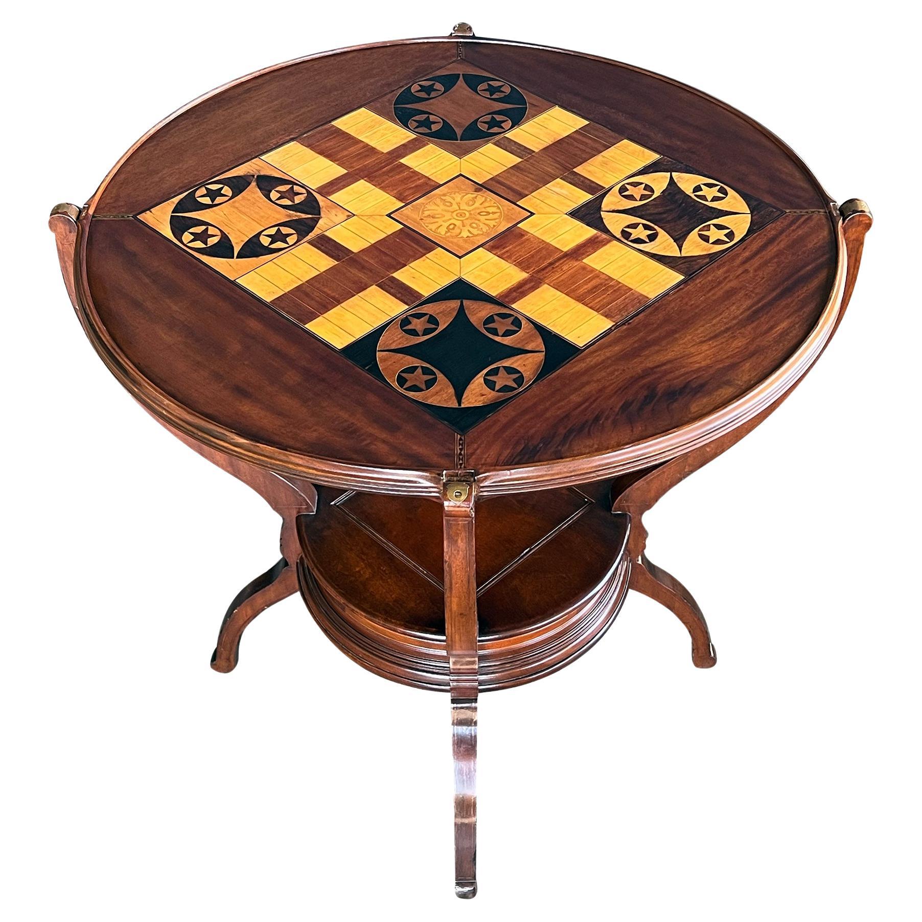 An Anglo Indian Circular Inlaid Game Table with Hinged Flip Top For Sale