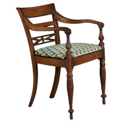 An Anglo Indian Desk Chair With Fish Scale Needlework Seat