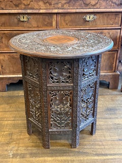 An Anglo-Indian Hand-Carved Hardwood Folding Side Table, Early 20th Century