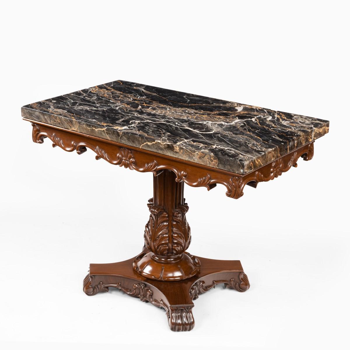 Anglo-Indian Mahogany Table with Nero Portoro Marble Top, White & Co Calcutta For Sale 3