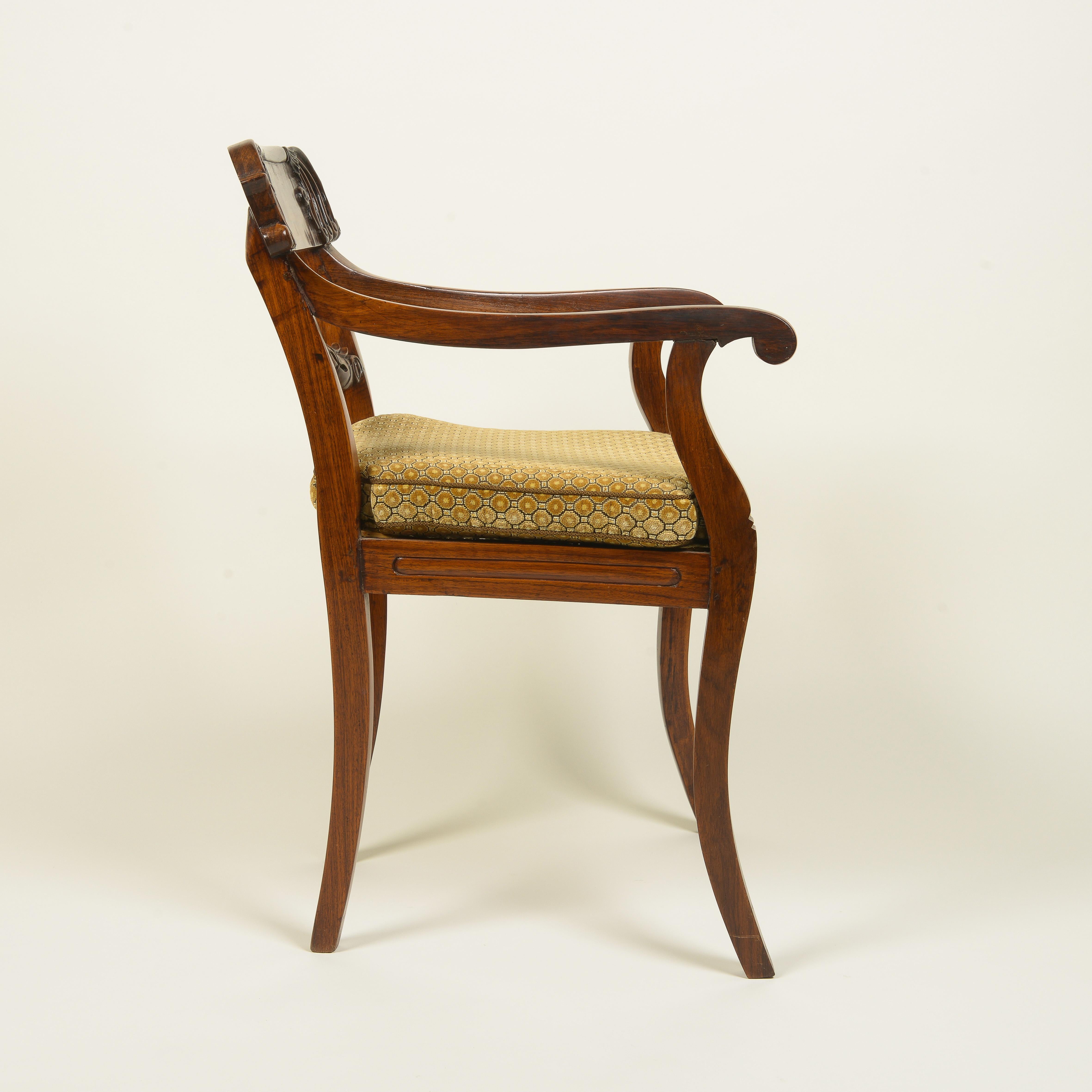 Anglo-Indian Neoclassical Hardwood Armchair In Excellent Condition For Sale In New York, NY