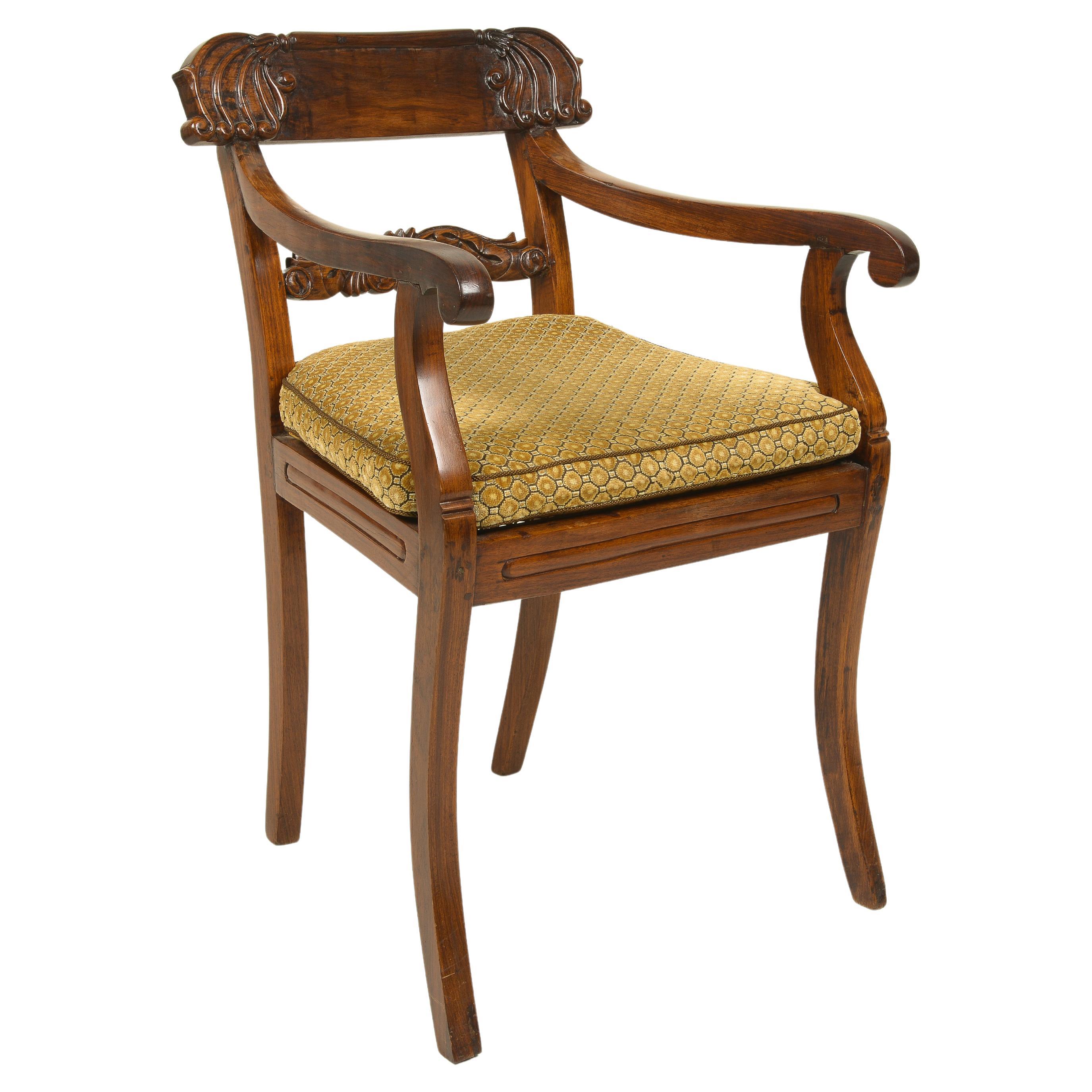 Anglo-Indian Neoclassical Hardwood Armchair For Sale