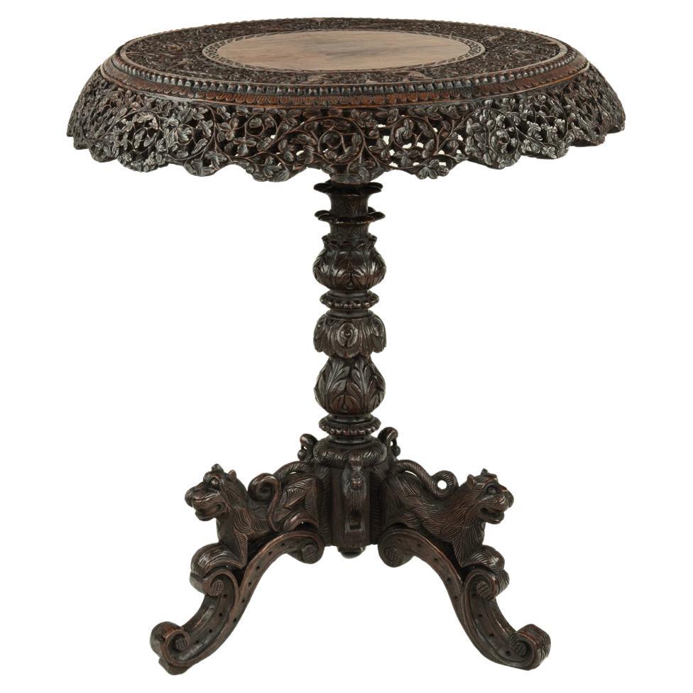 An Anglo Indian padouk tripod side table For Sale