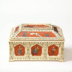 Anglo-Indian Penwork and Orange Lacquer Box