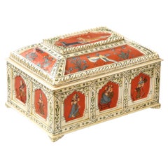 Anglo-Indian Penwork and Orange Lacquer Box