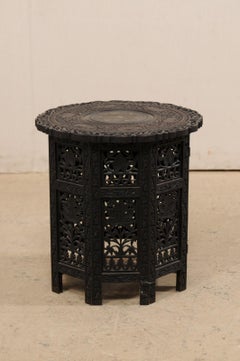Anglo-Indian Tea or Side Table with Round Top, Hand Carved and Pierced Wood