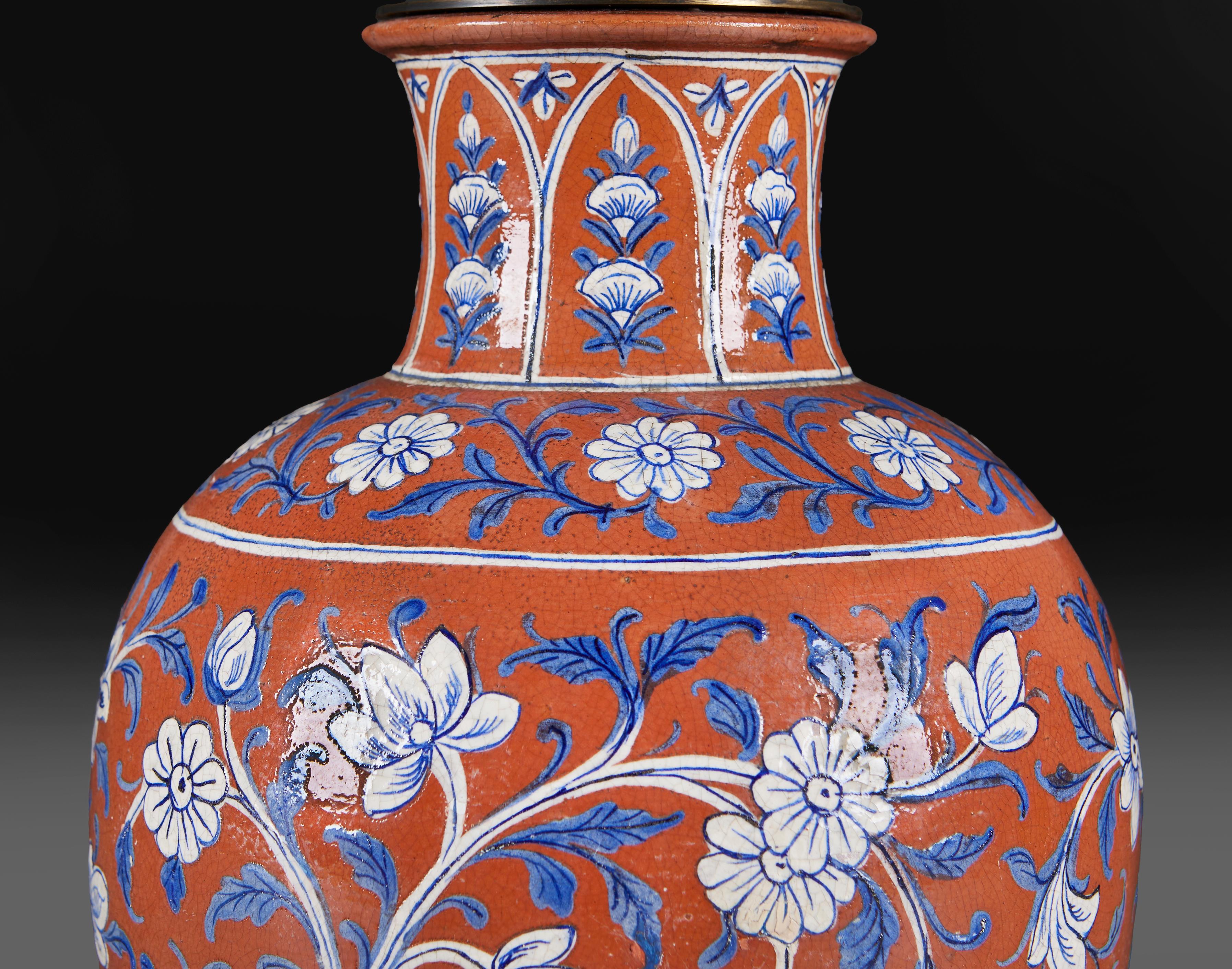 Glazed An Anglo-Indian Terracotta Vase as a Lamp