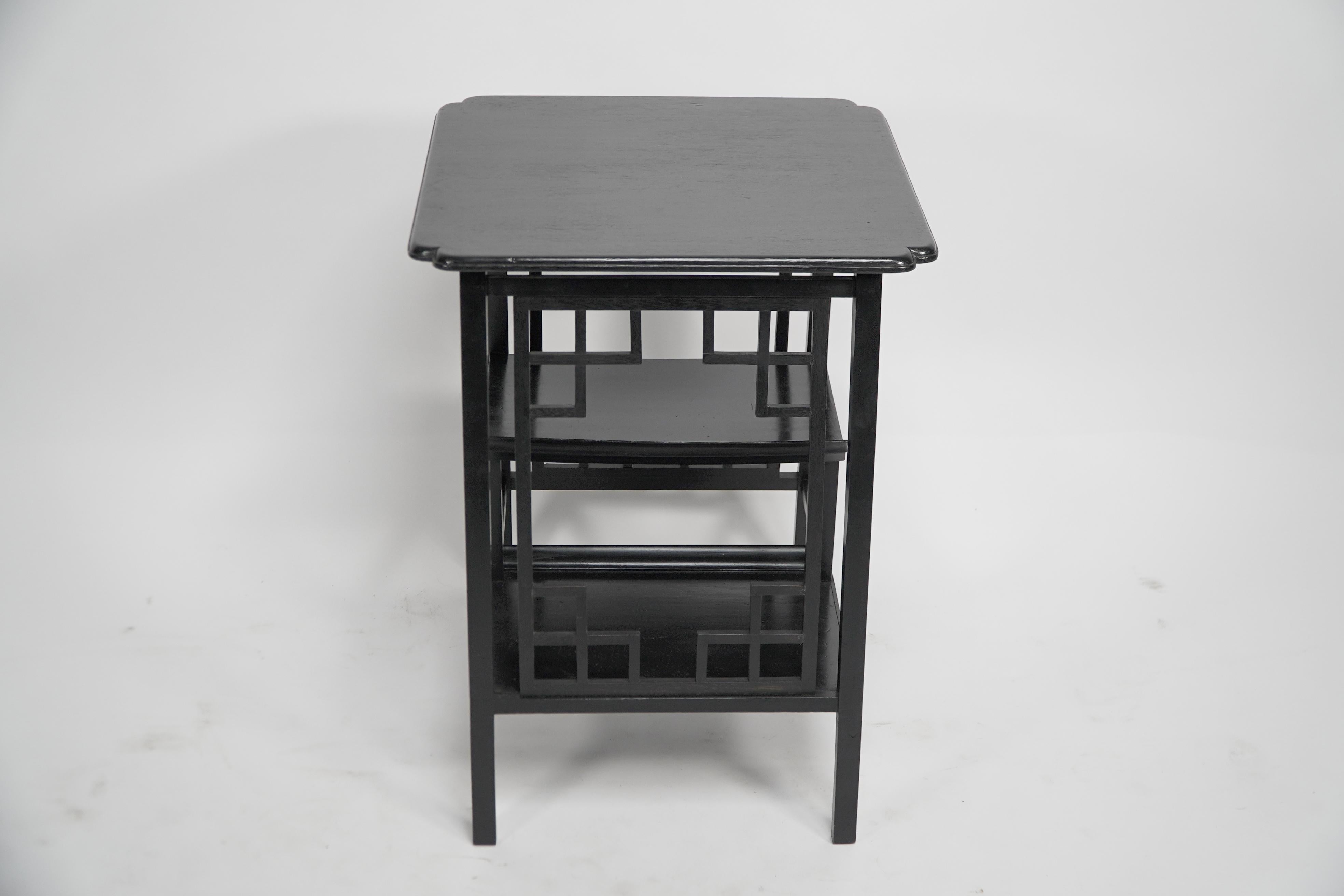 A Scottish Anglo-Japanese ebonized side table with fretwork & hand carved edges. For Sale 5