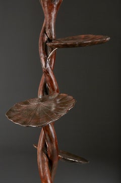 Anglo Sinhalese Hardwood Lotus Leaf Standard Lamp with Twisted Stem