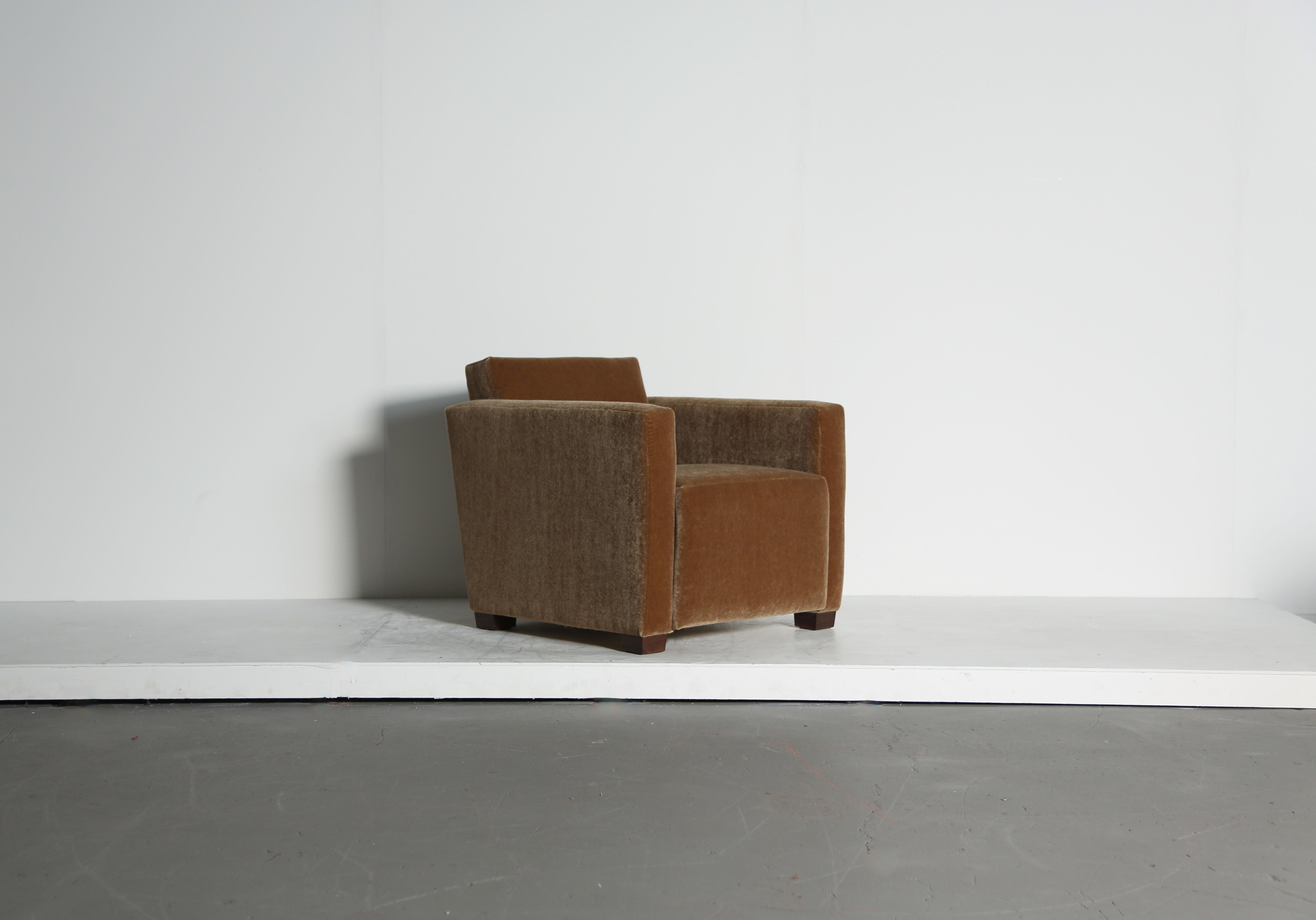 Art Deco An Angular Armchair, Upholstered in Pure Mohair For Sale