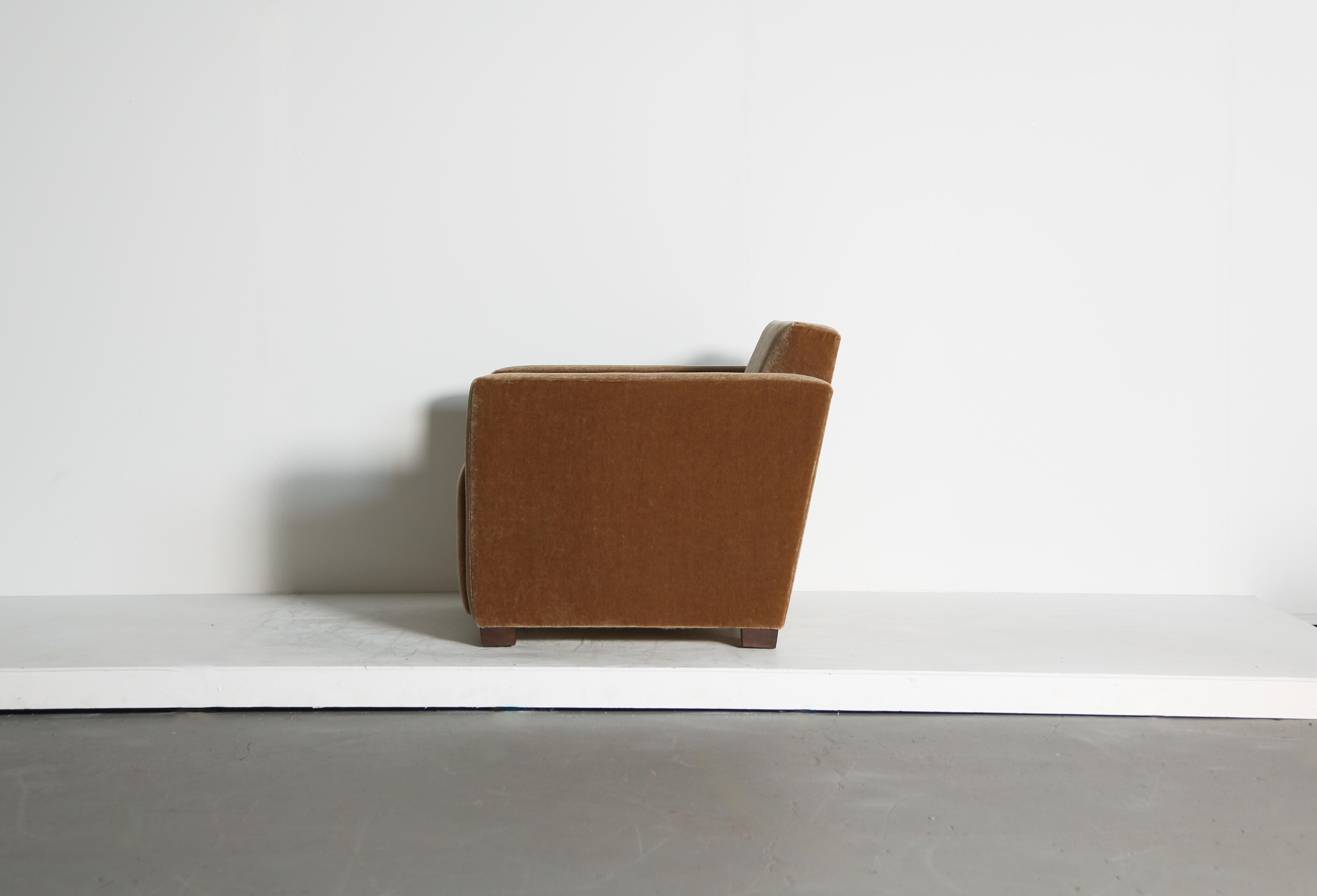 British An Angular Armchair, Upholstered in Pure Mohair For Sale