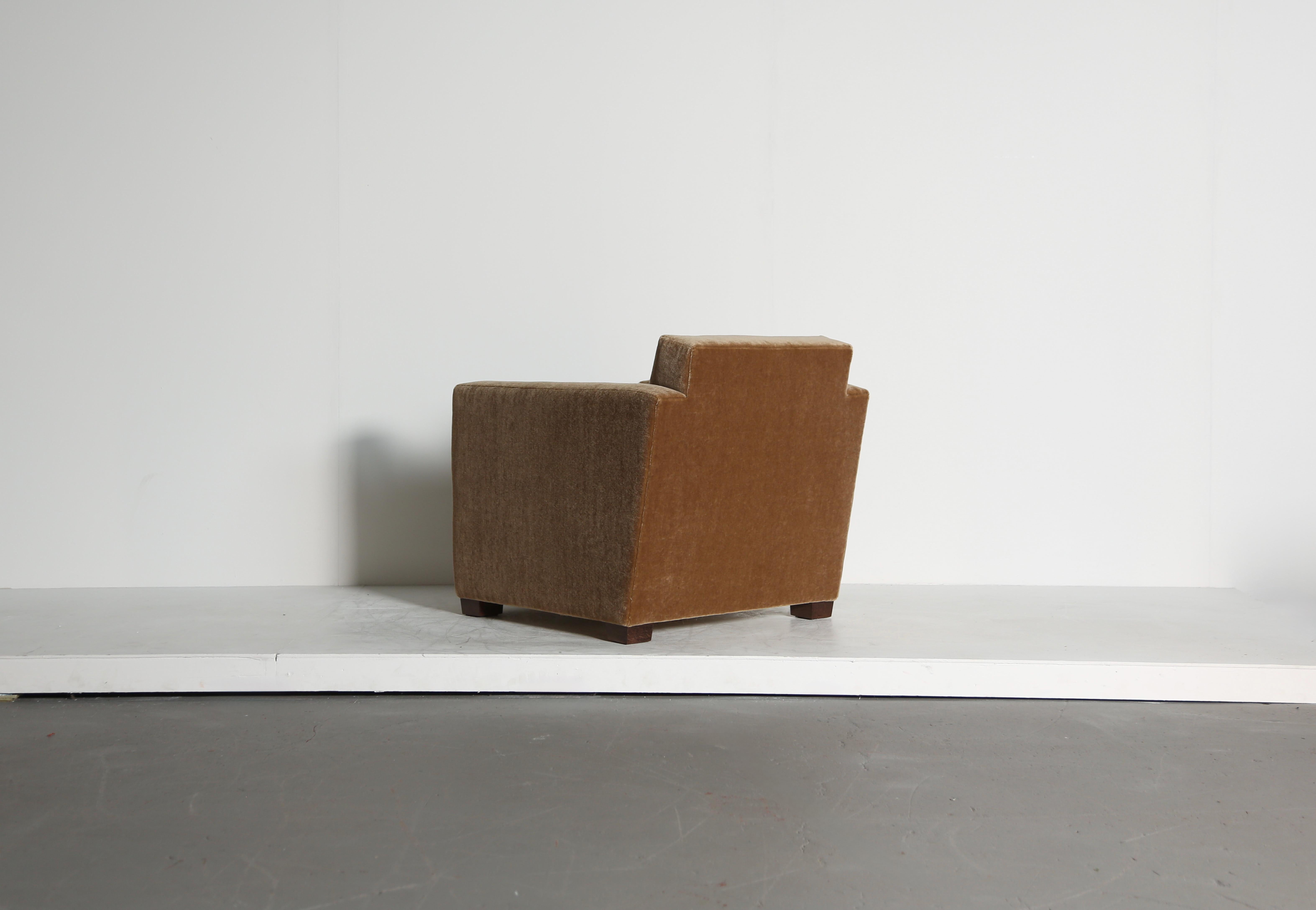 An Angular Armchair, Upholstered in Pure Mohair In Good Condition For Sale In Lewes, East Sussex