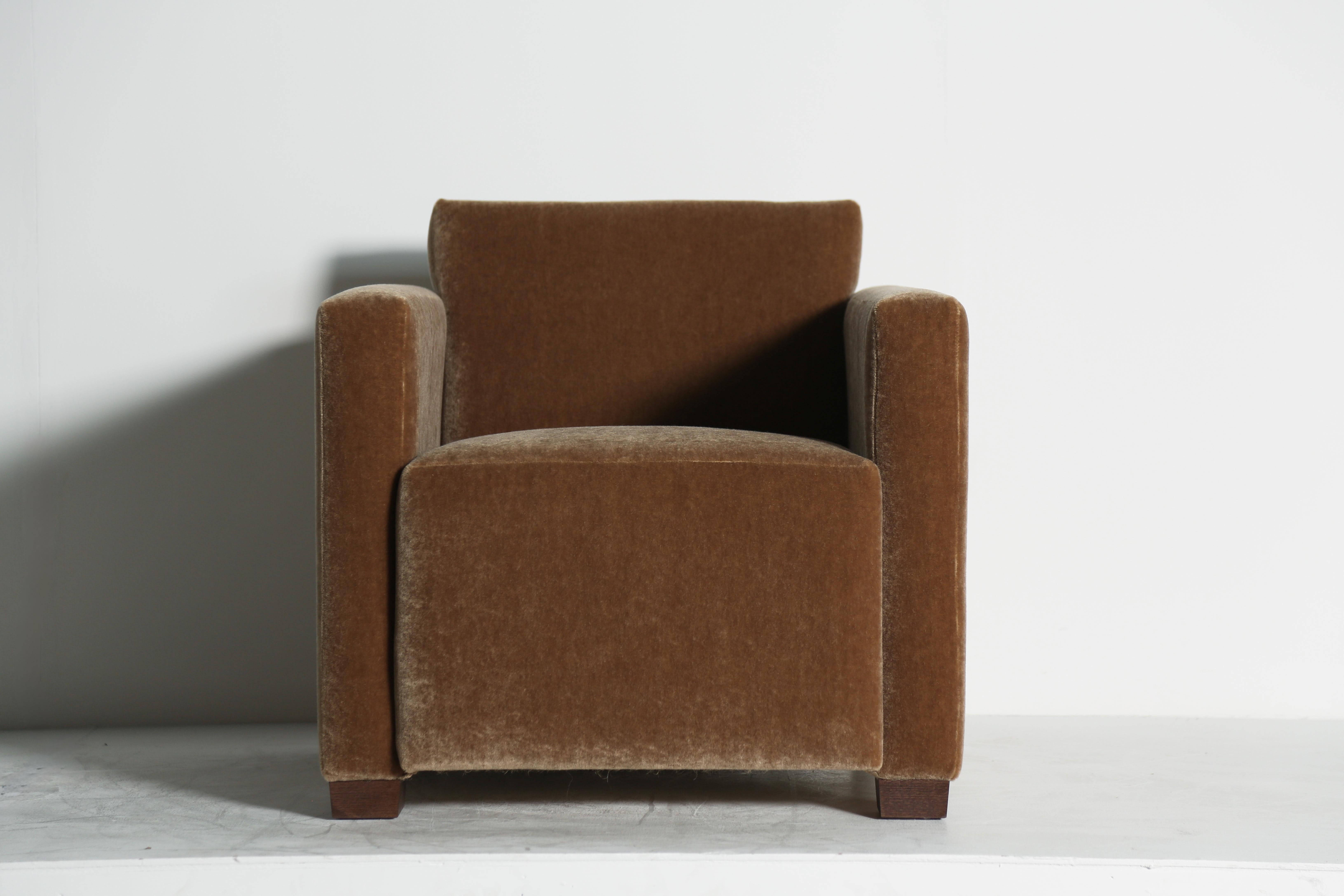 Contemporary An Angular Armchair, Upholstered in Pure Mohair For Sale