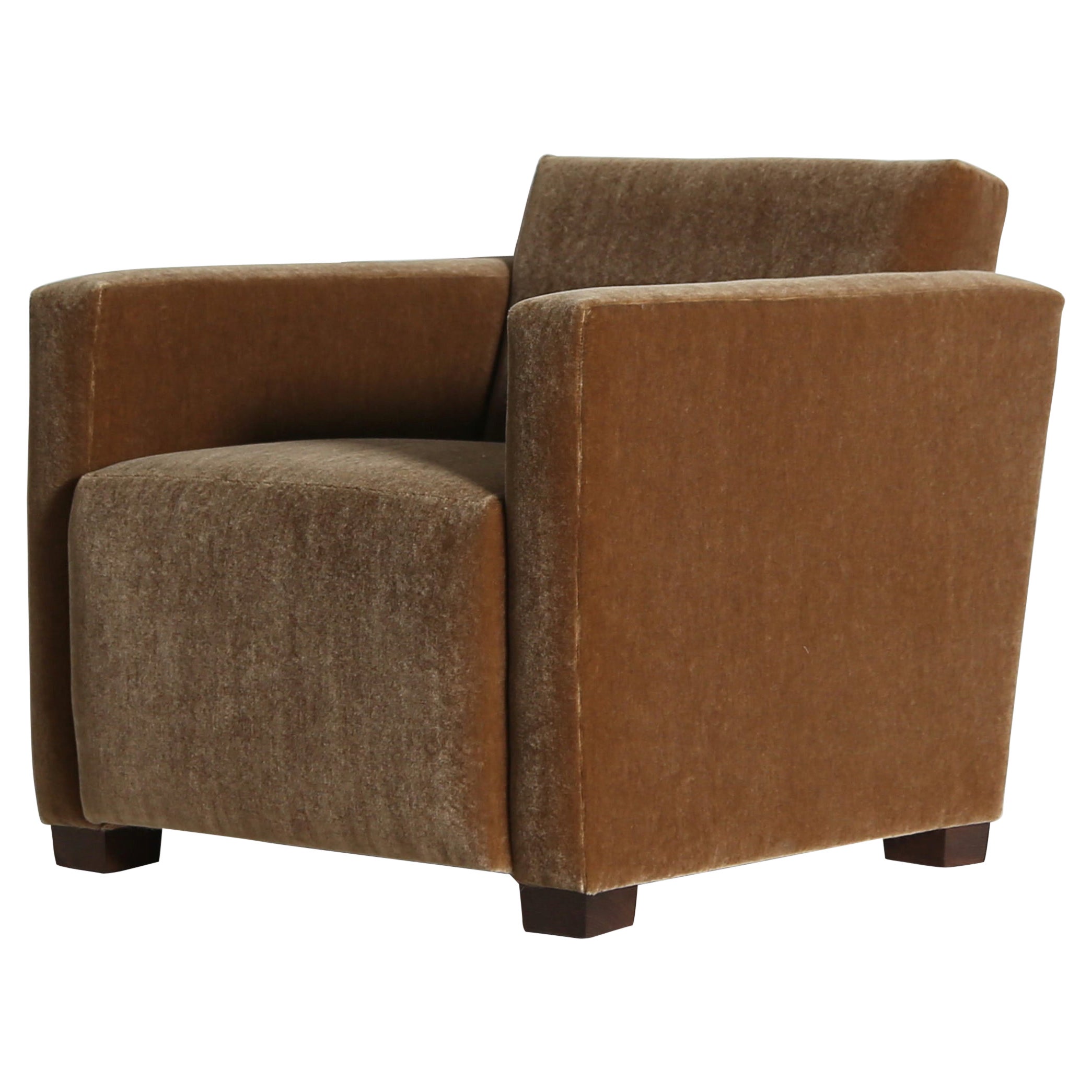 An Angular Armchair, Upholstered in Pure Mohair For Sale