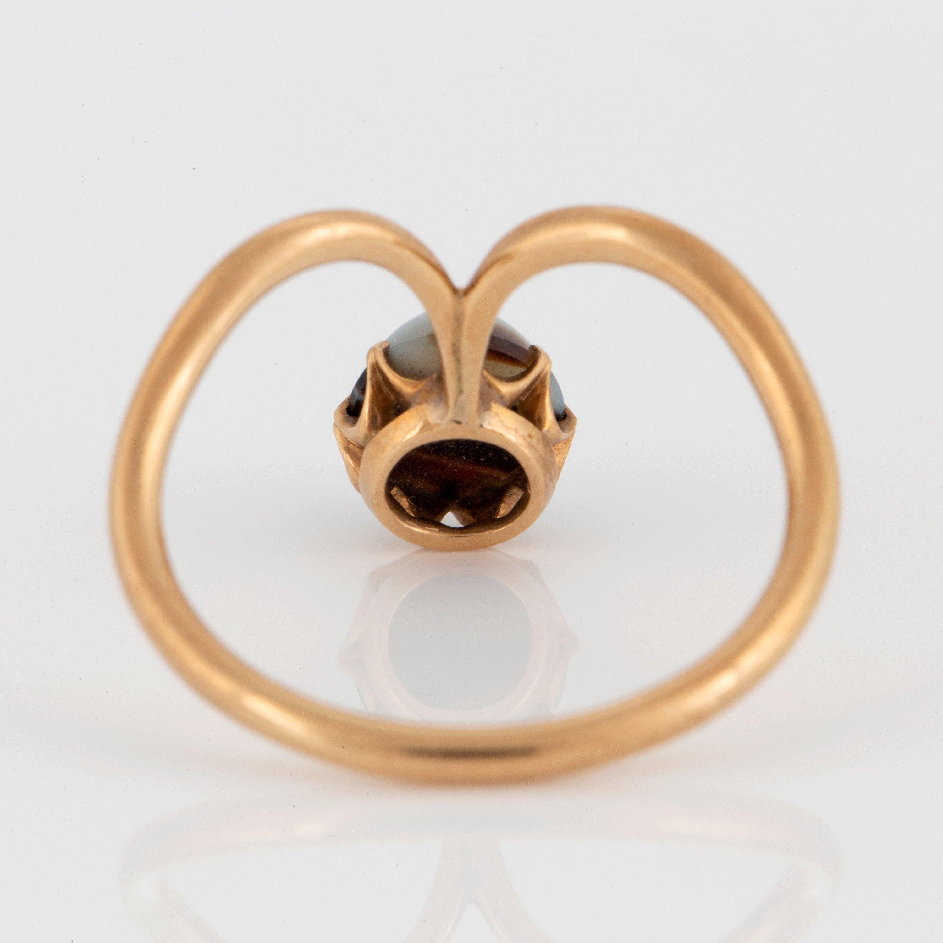 Antiker 14k Gold Banded Achat-Ring Verlobungsring, Siegelschachtel (Cabochon) im Angebot