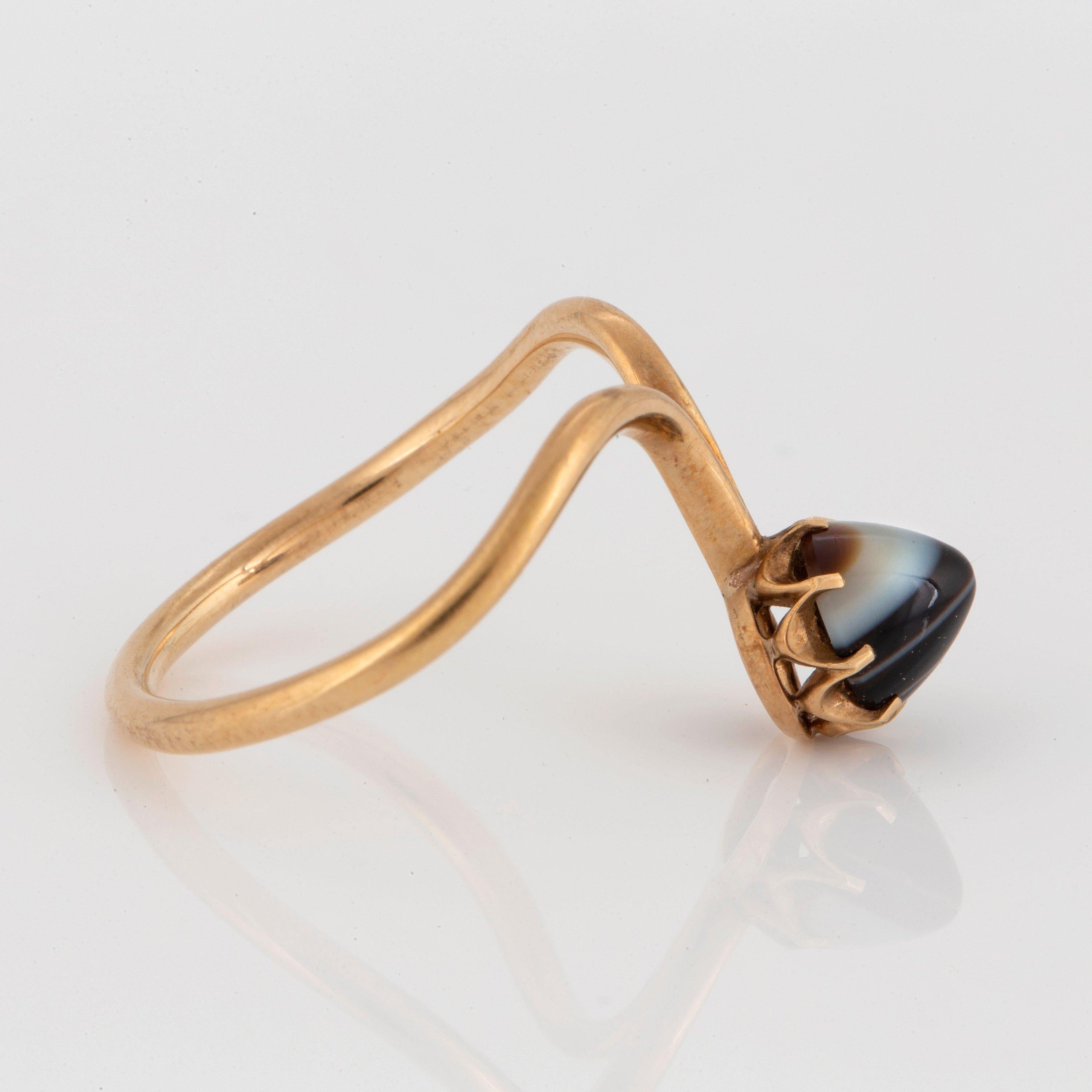 Antiker 14k Gold Banded Achat-Ring Verlobungsring, Siegelschachtel (Art nouveau) im Angebot