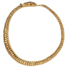 An Antique 18 Carat Gold old Snake Necklace with Emerald and Diamond