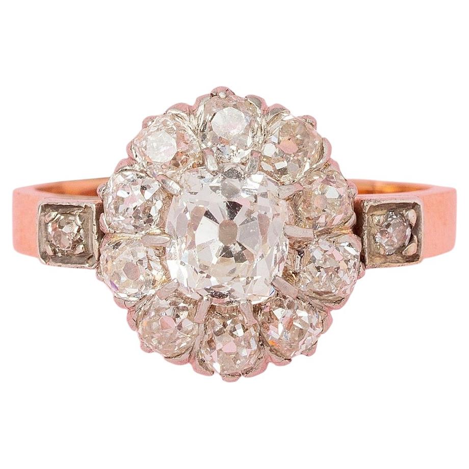 An Antique 18K Gold and Diamond Cluster Ring