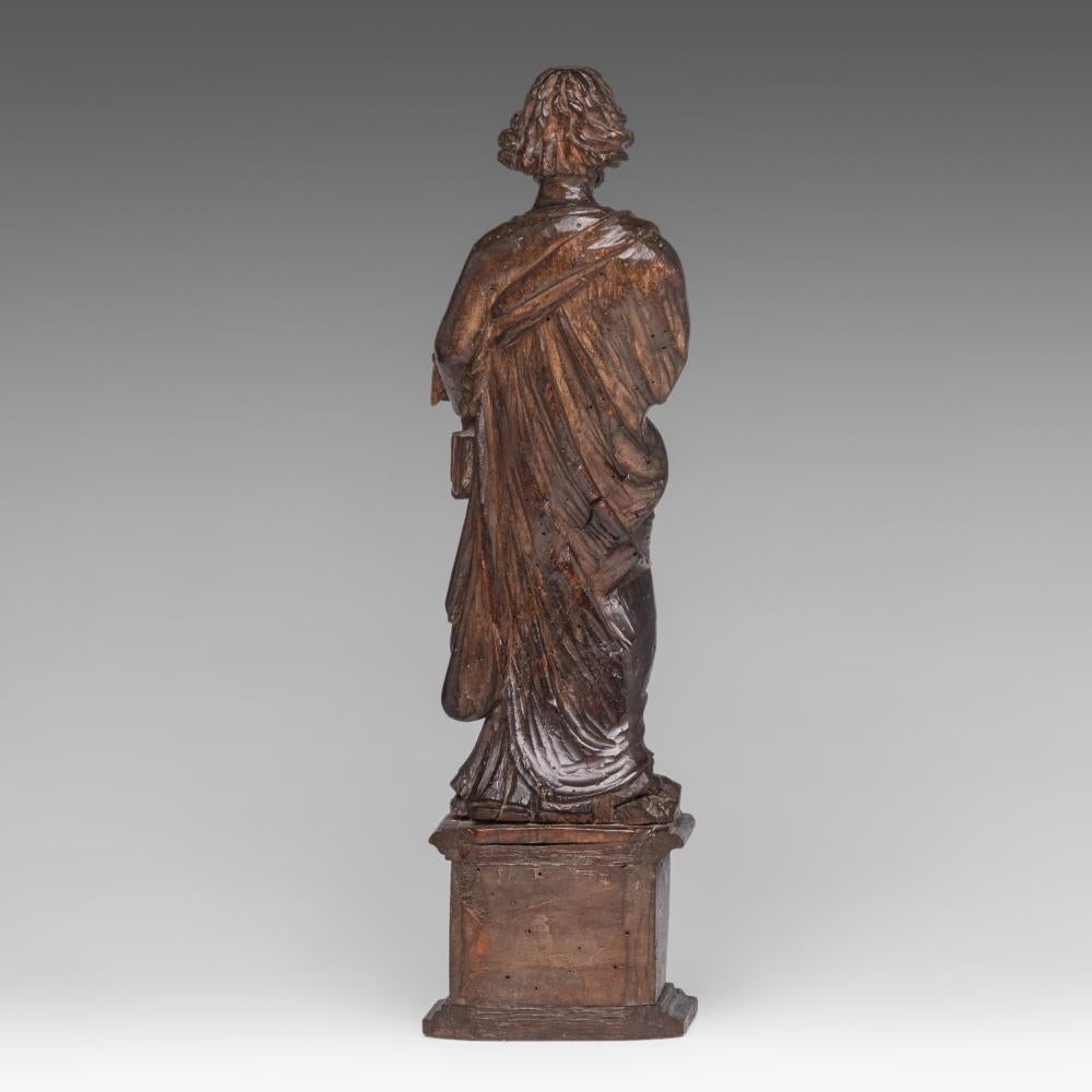 Hand-Carved An antique 18th century Walnut European Santos - Saint figure on a plinth For Sale