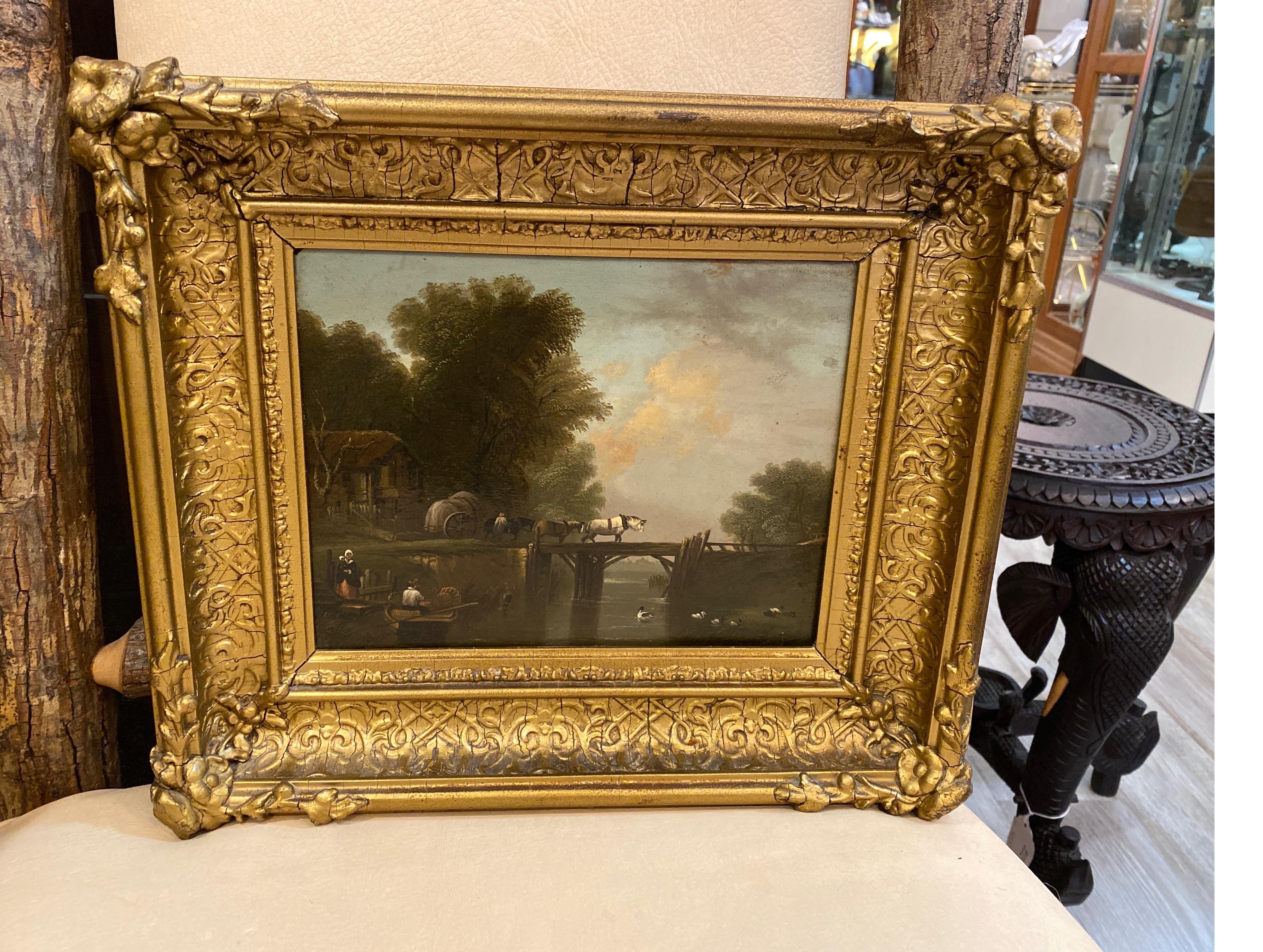 An Antique 19 Century English Oil Painting in Original Giltwood Frame 6