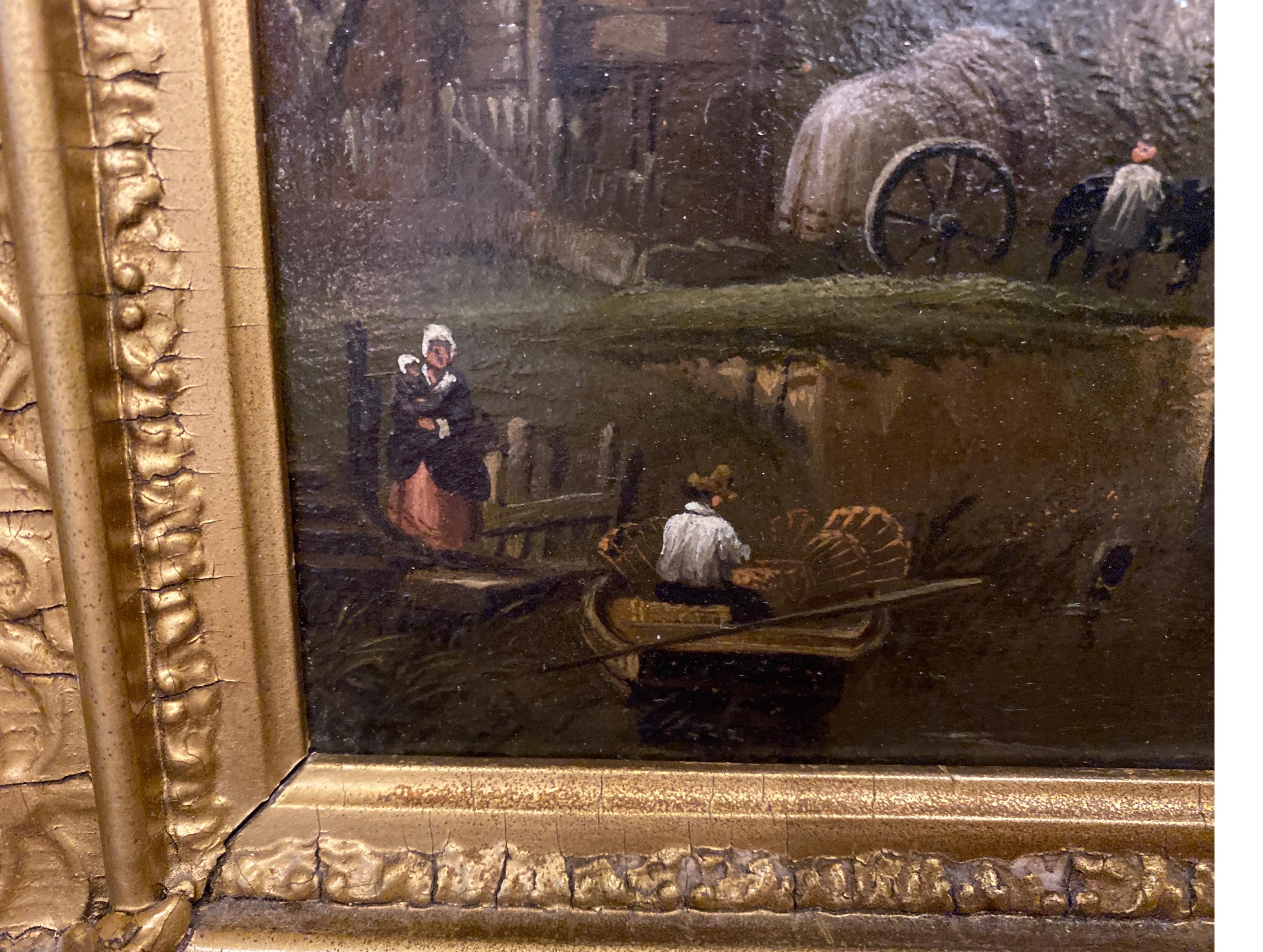 An Antique 19 Century English Oil Painting in Original Giltwood Frame In Good Condition In Lambertville, NJ