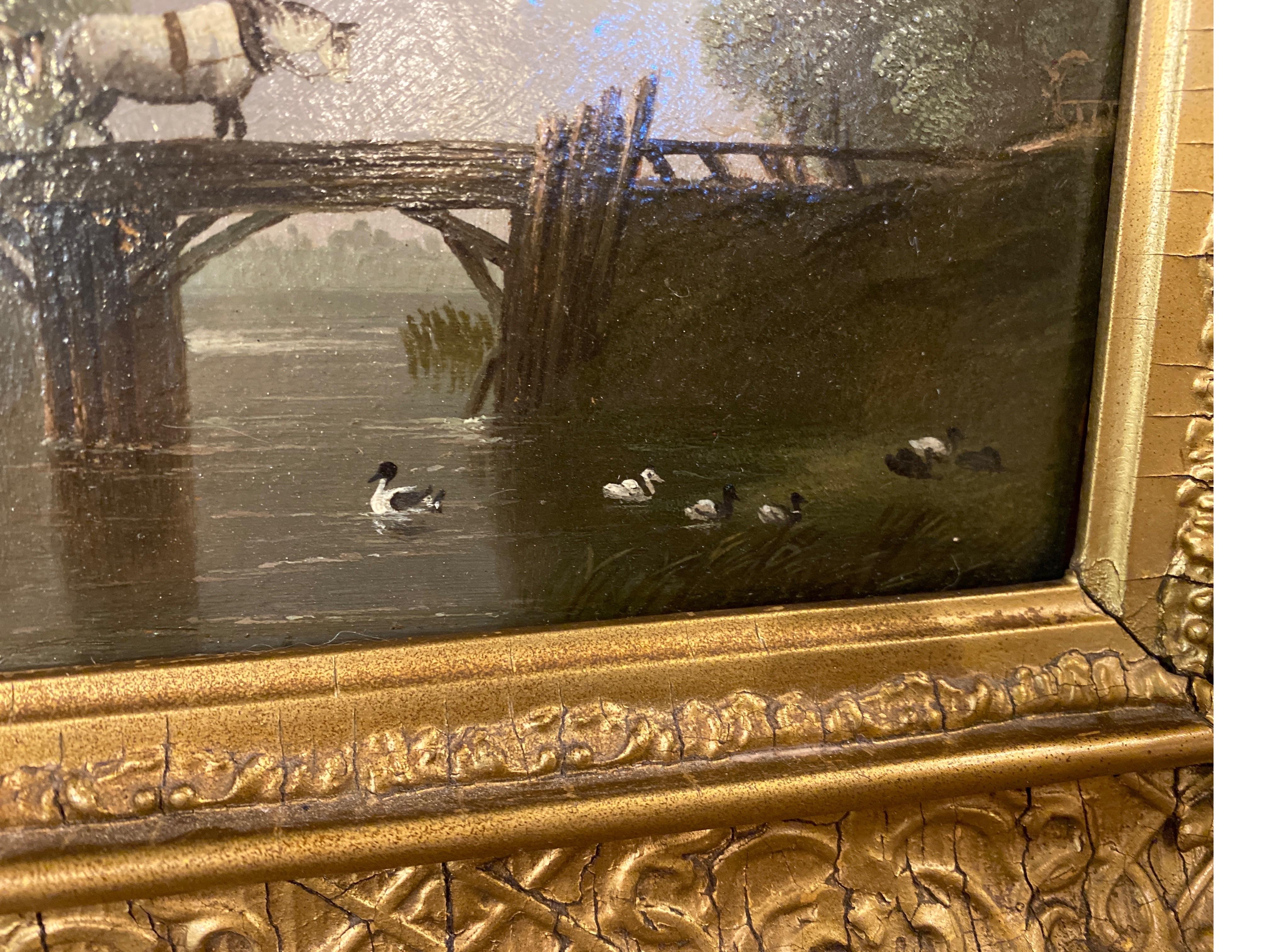Mid-19th Century An Antique 19 Century English Oil Painting in Original Giltwood Frame For Sale