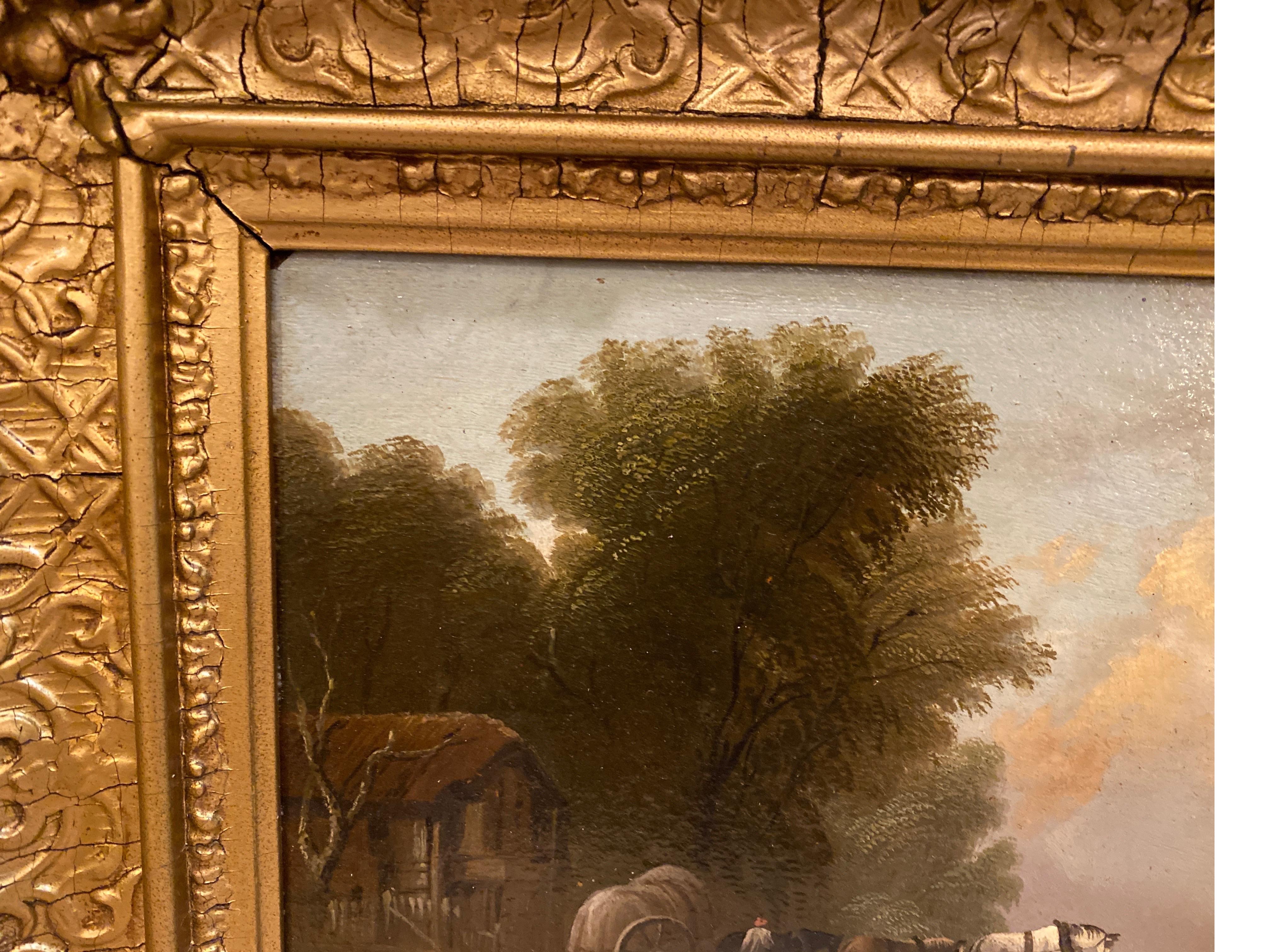 Hardwood An Antique 19 Century English Oil Painting in Original Giltwood Frame