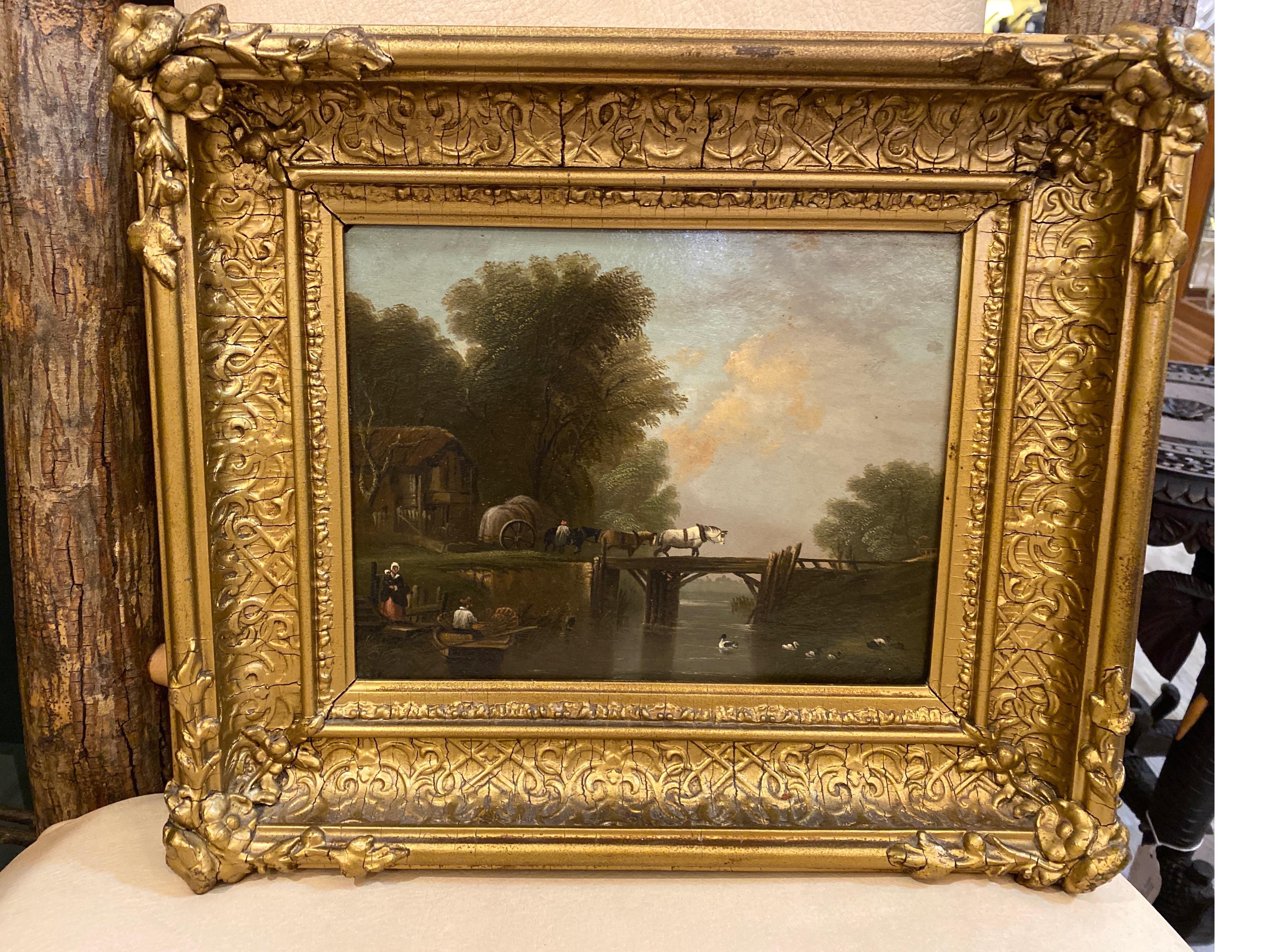 An Antique 19 Century English Oil Painting in Original Giltwood Frame For Sale 3