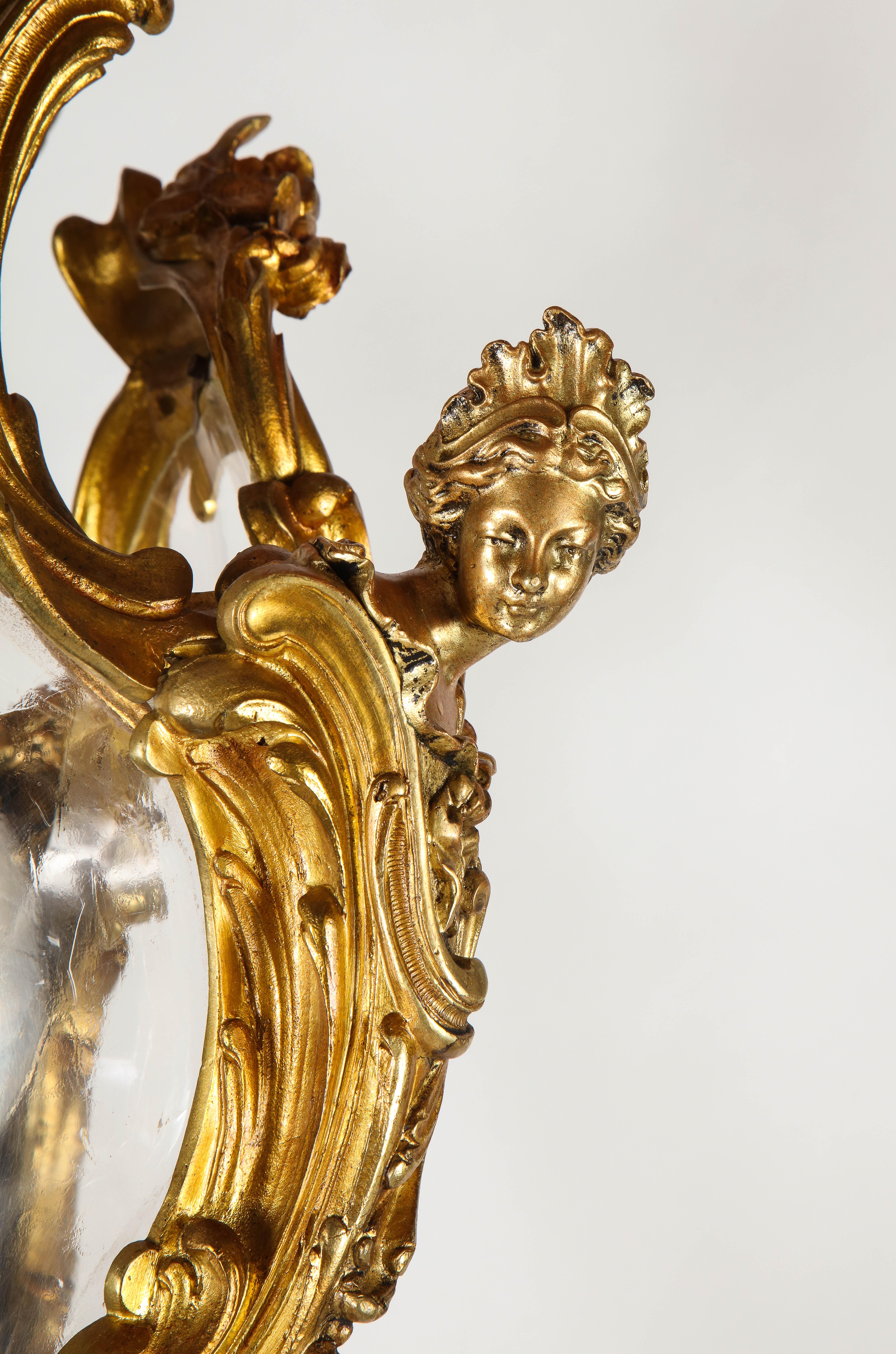 Antike französische siebenflammige französische Dore-Bronze- und Glaslaterne aus dem 19. Jahrhundert im Angebot 2