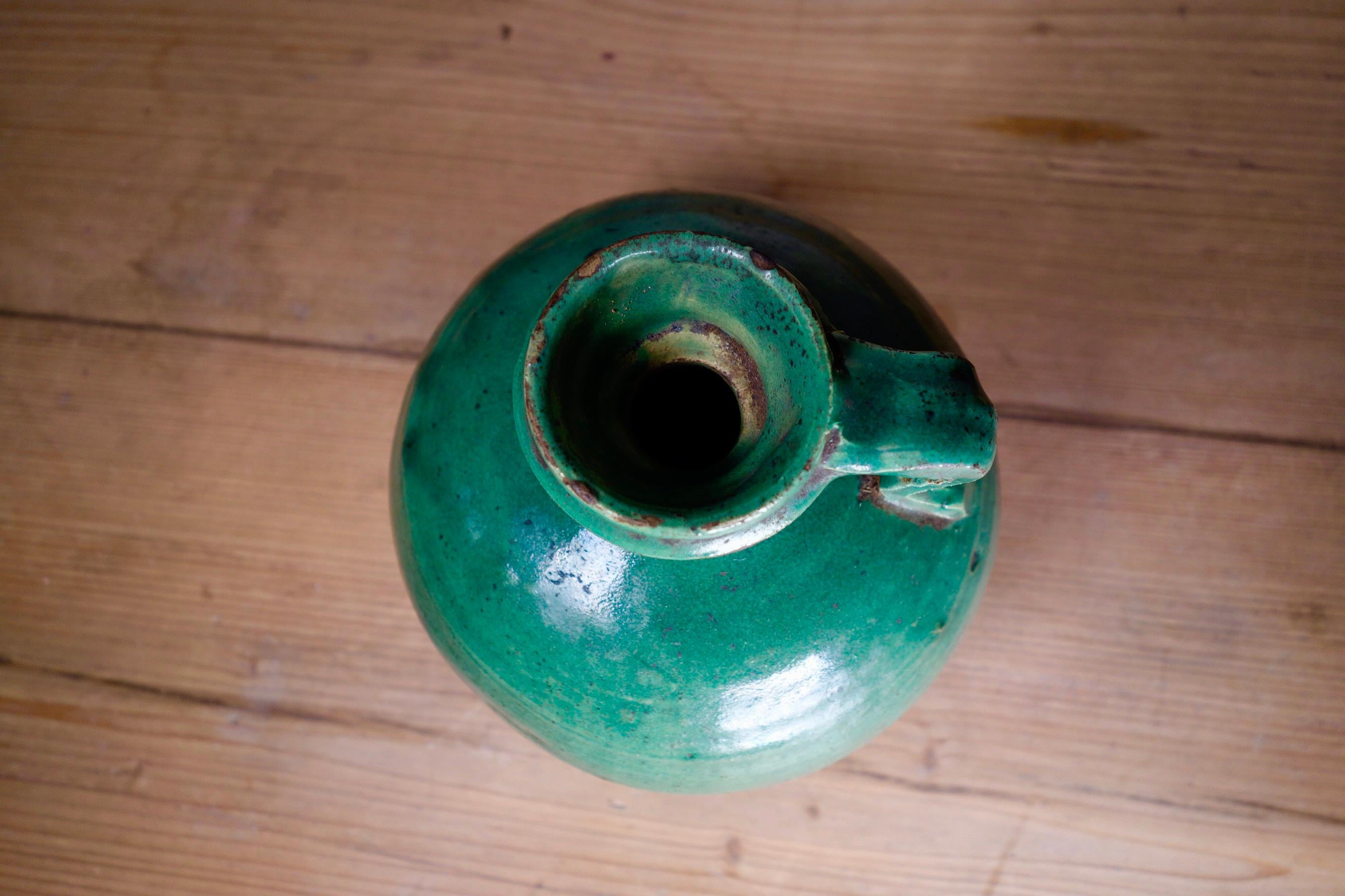 Antique 19th Century French Green Olive Oil Jug 5