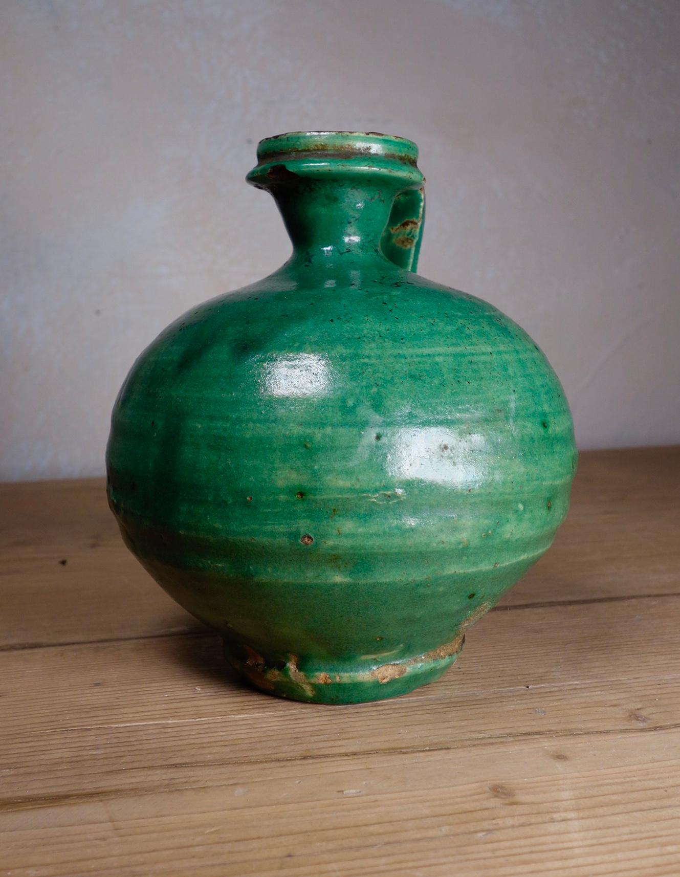 Antique 19th Century French Green Olive Oil Jug 6
