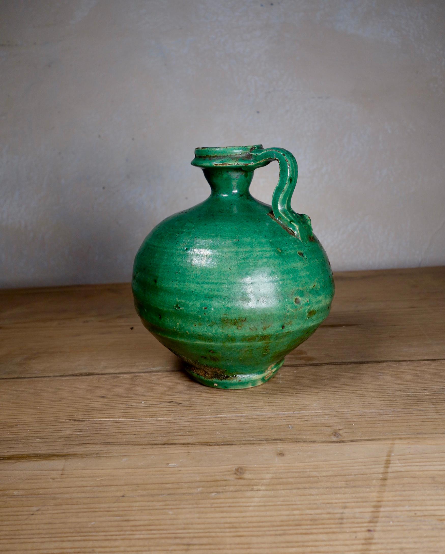 Antique 19th Century French Green Olive Oil Jug 2