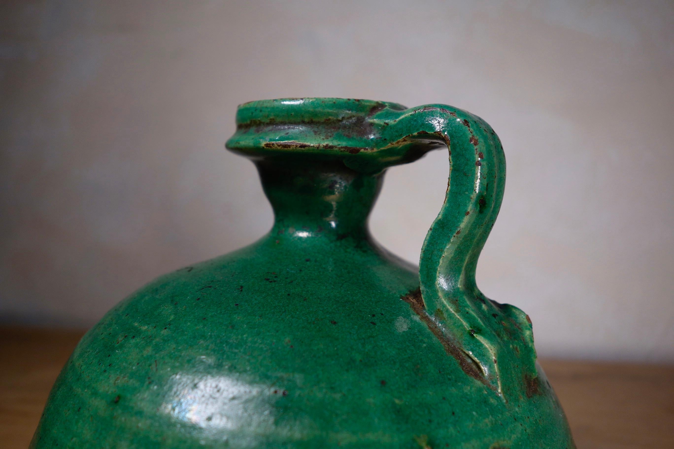 Antique 19th Century French Green Olive Oil Jug 3