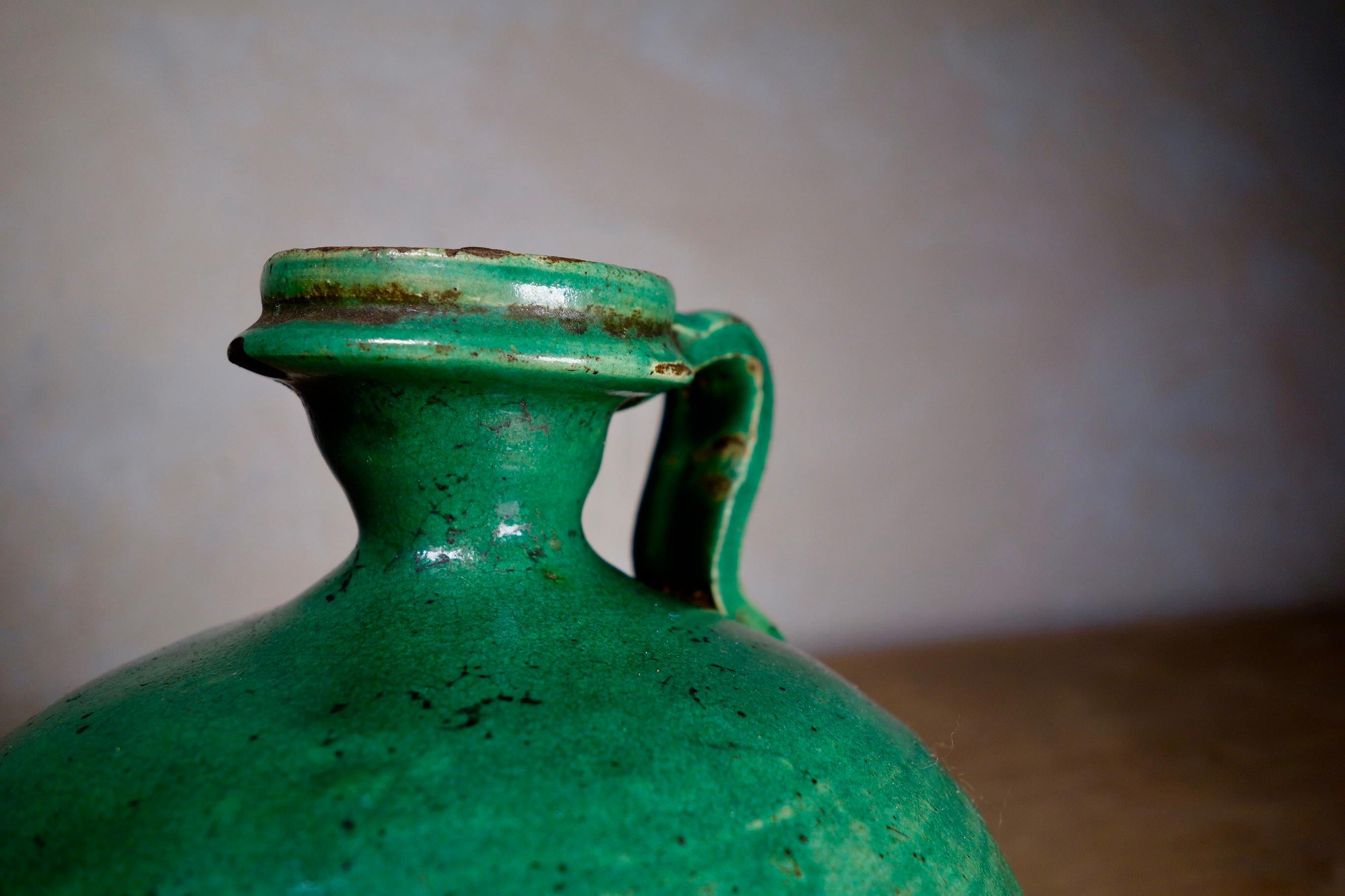 Antique 19th Century French Green Olive Oil Jug 4